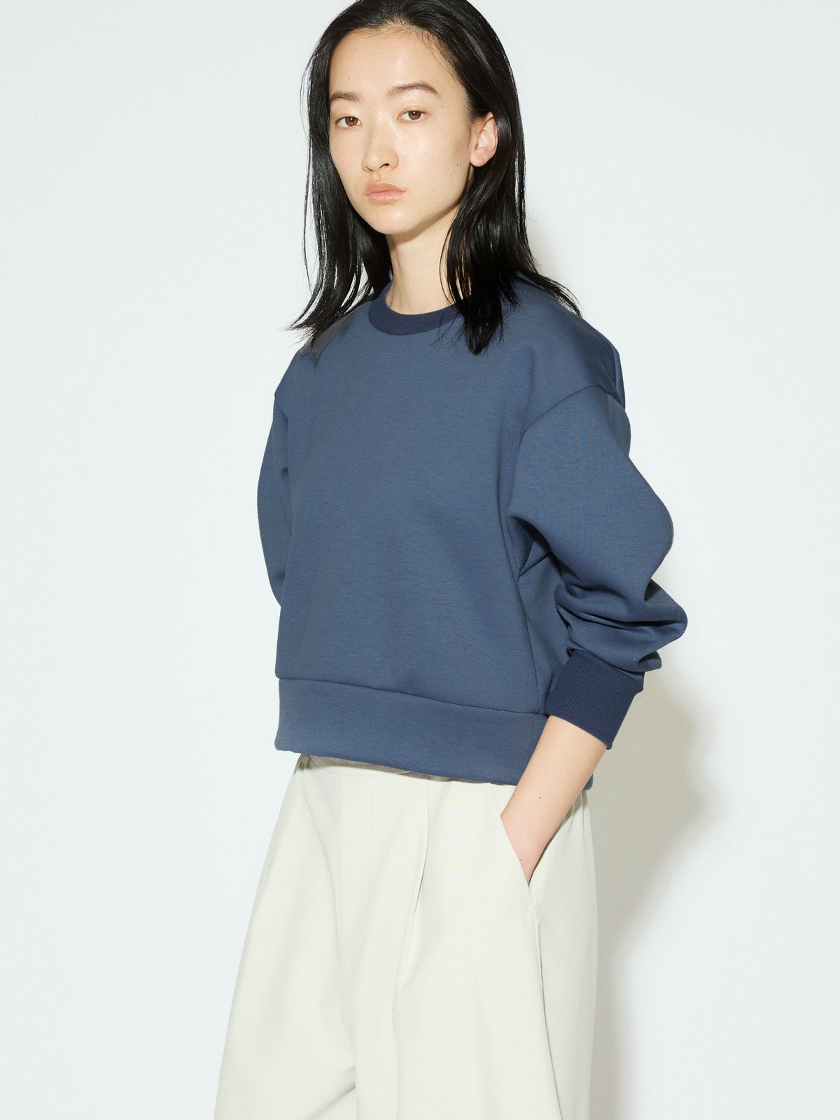 curve sleeve double-knit pullover