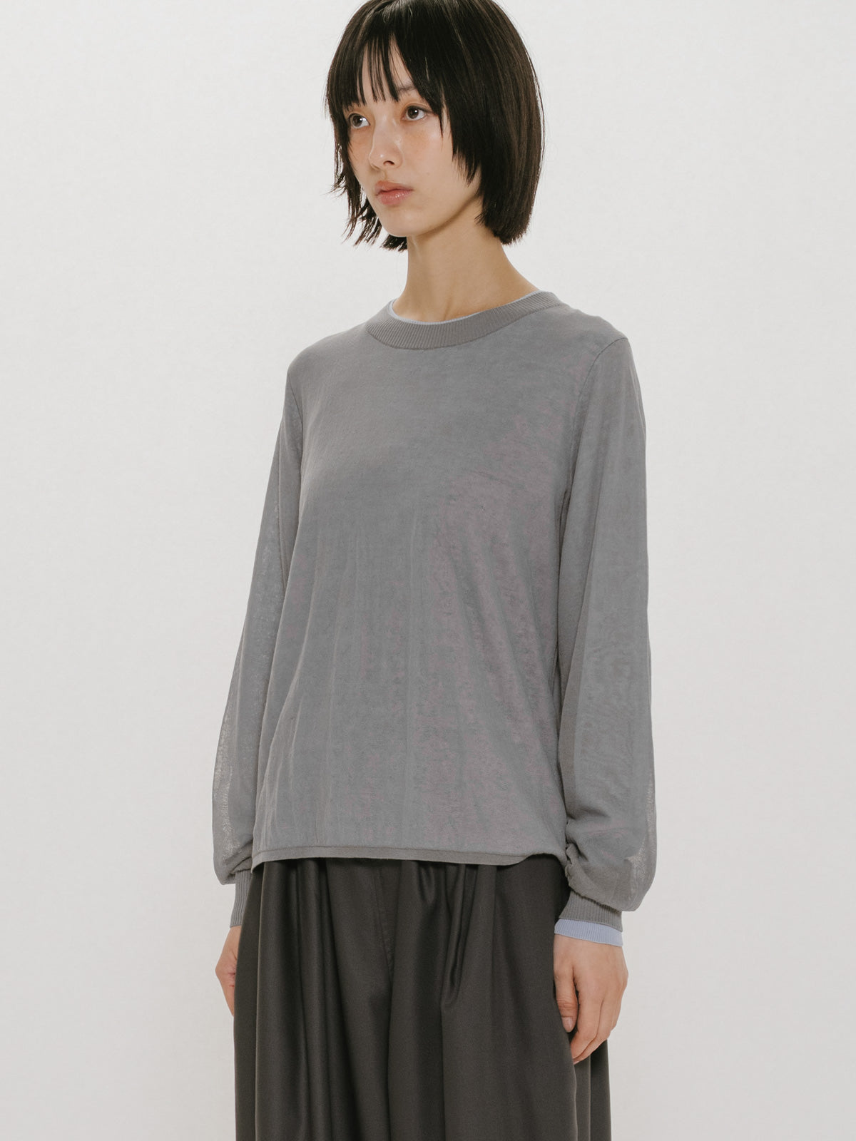 sheer layered crew neck pullover
