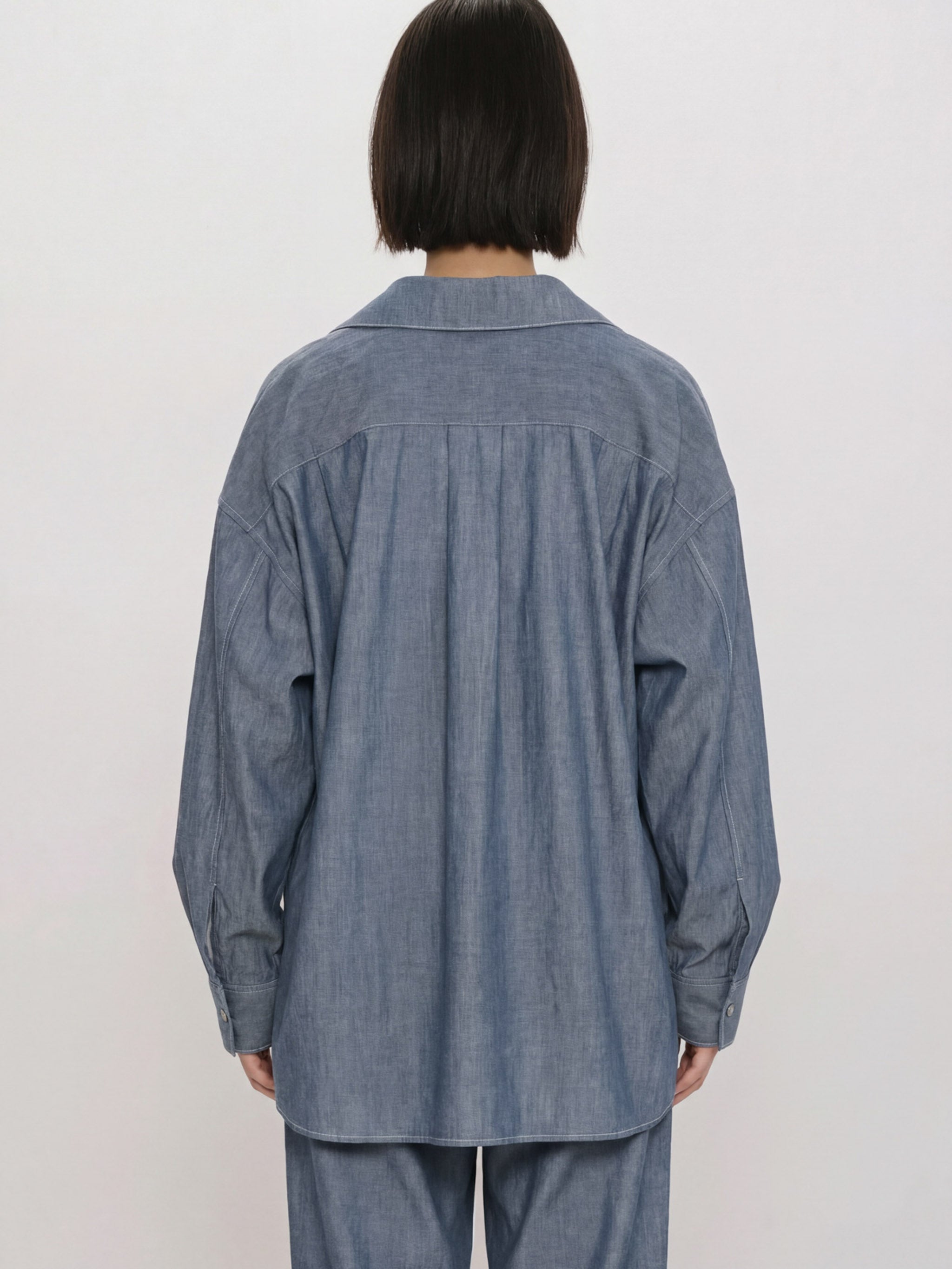sheer denim open collar shirt(BLEACH)