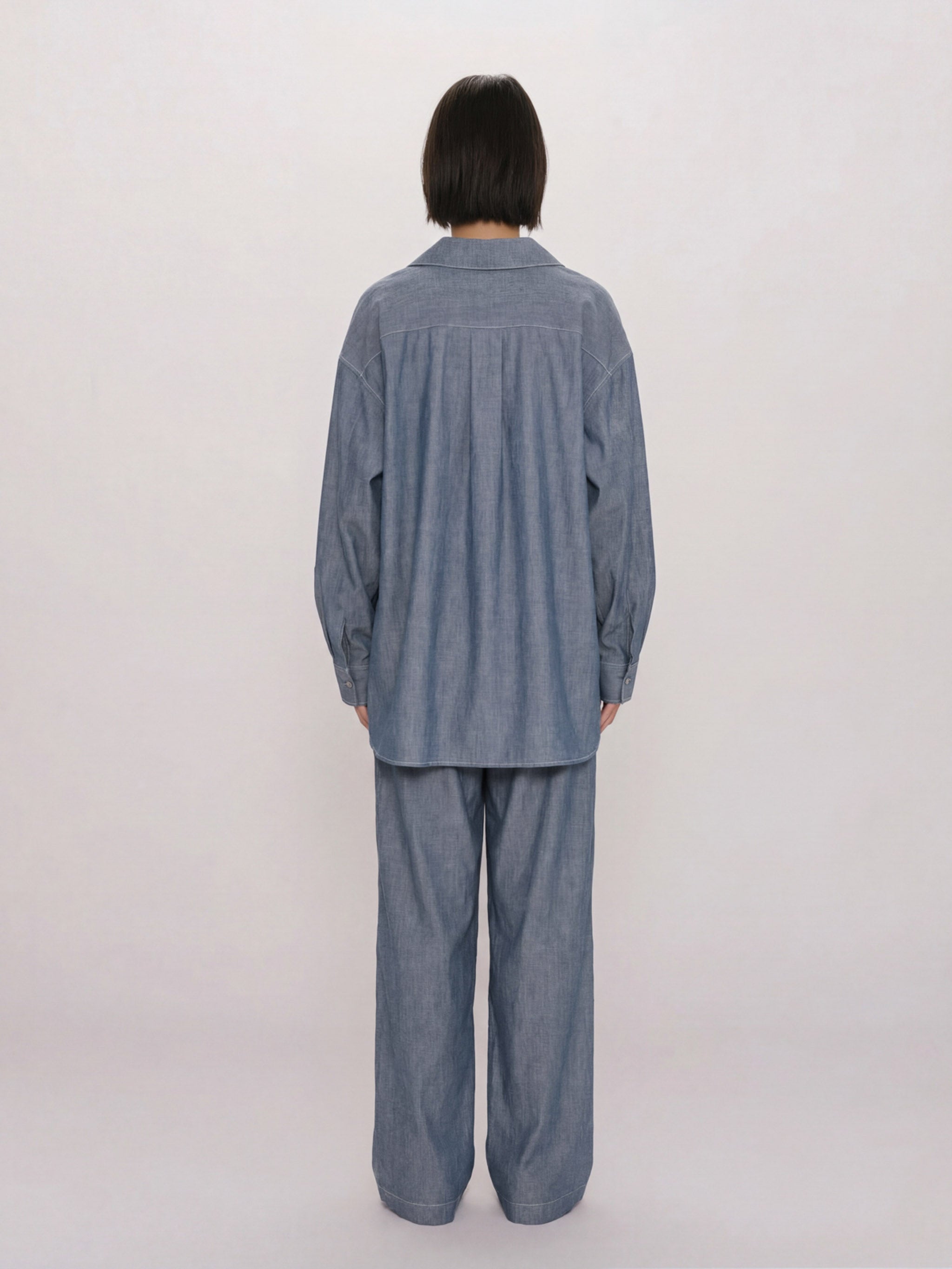 sheer denim open collar shirt(BLEACH)