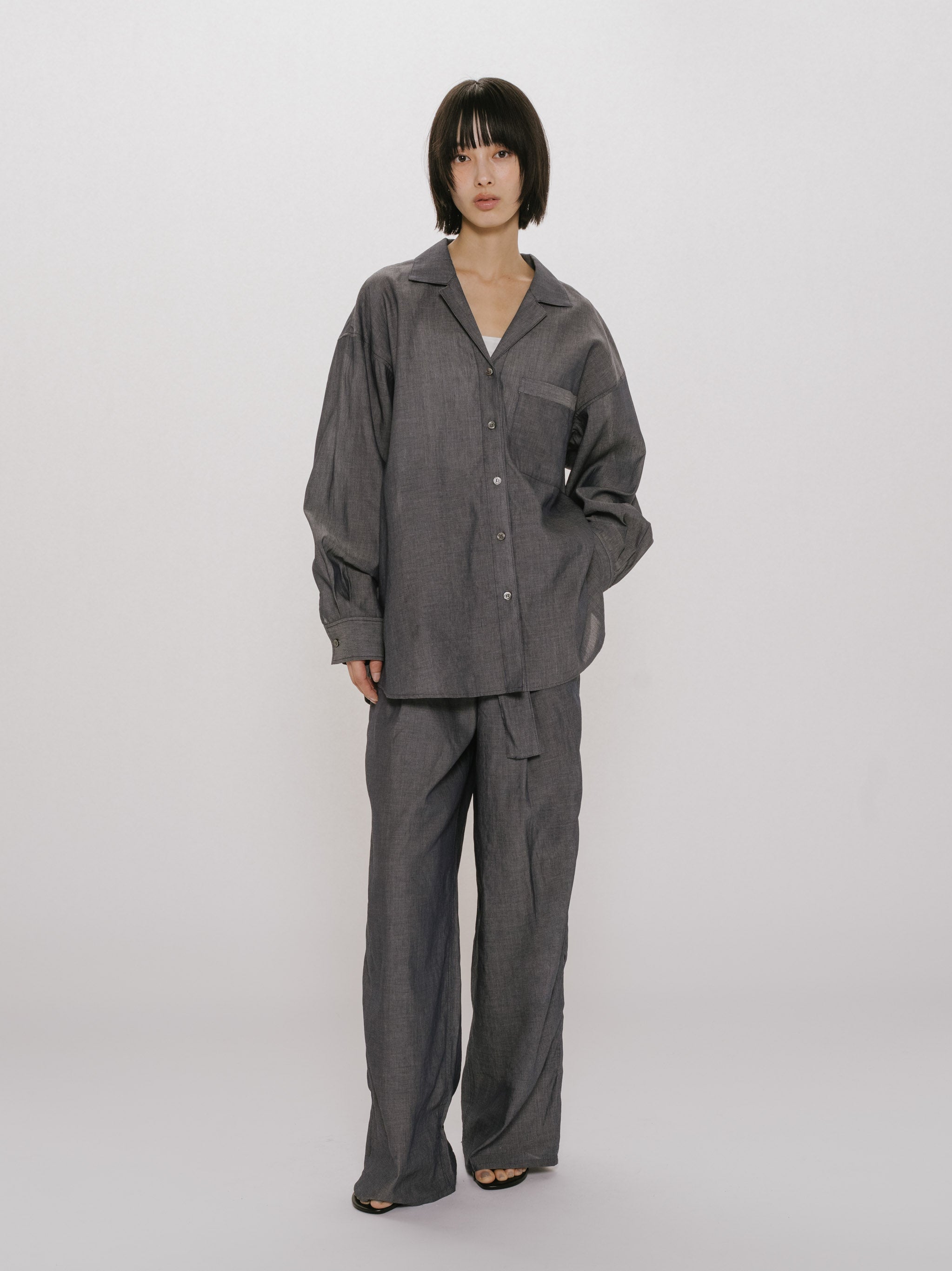 sheer denim open collar shirt