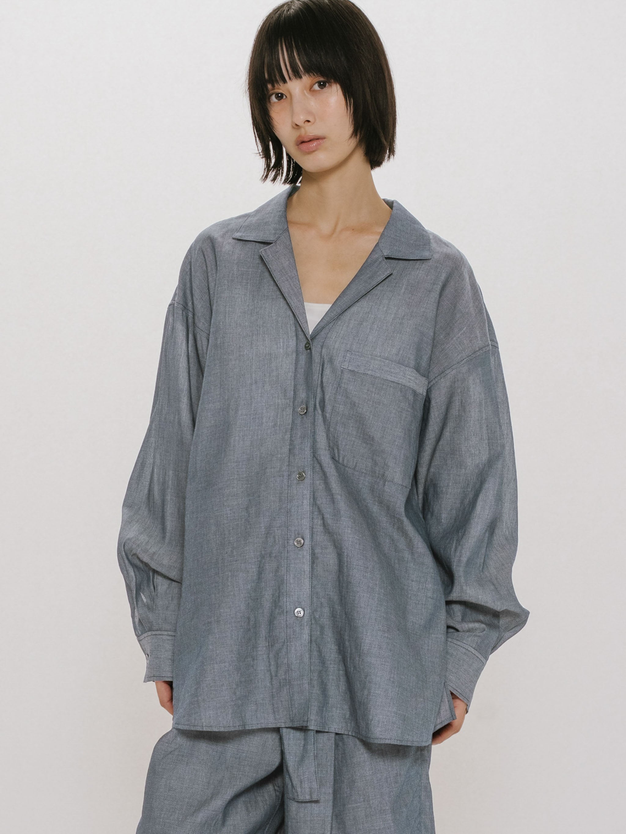 sheer denim open collar shirt