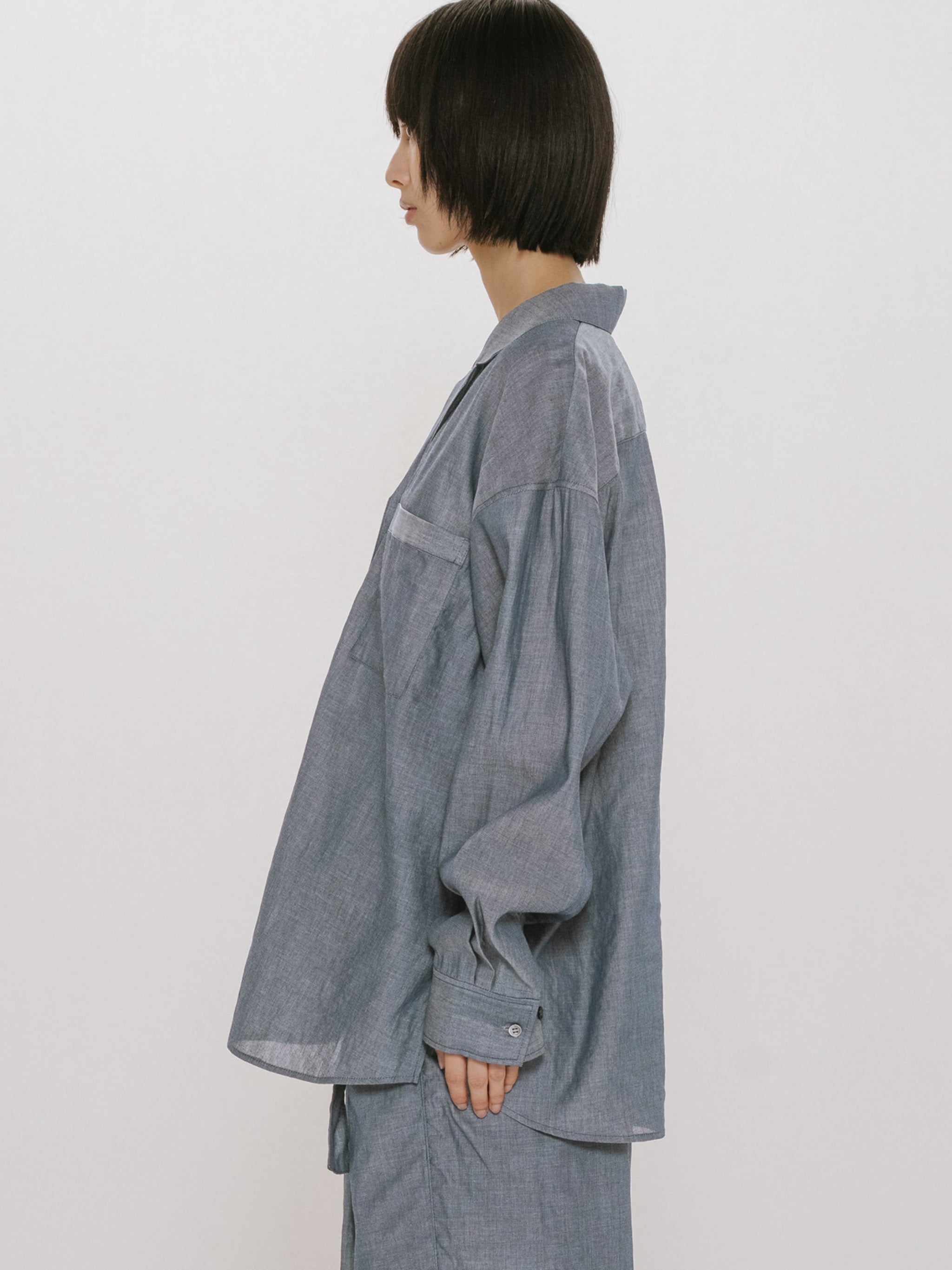 sheer denim open collar shirt