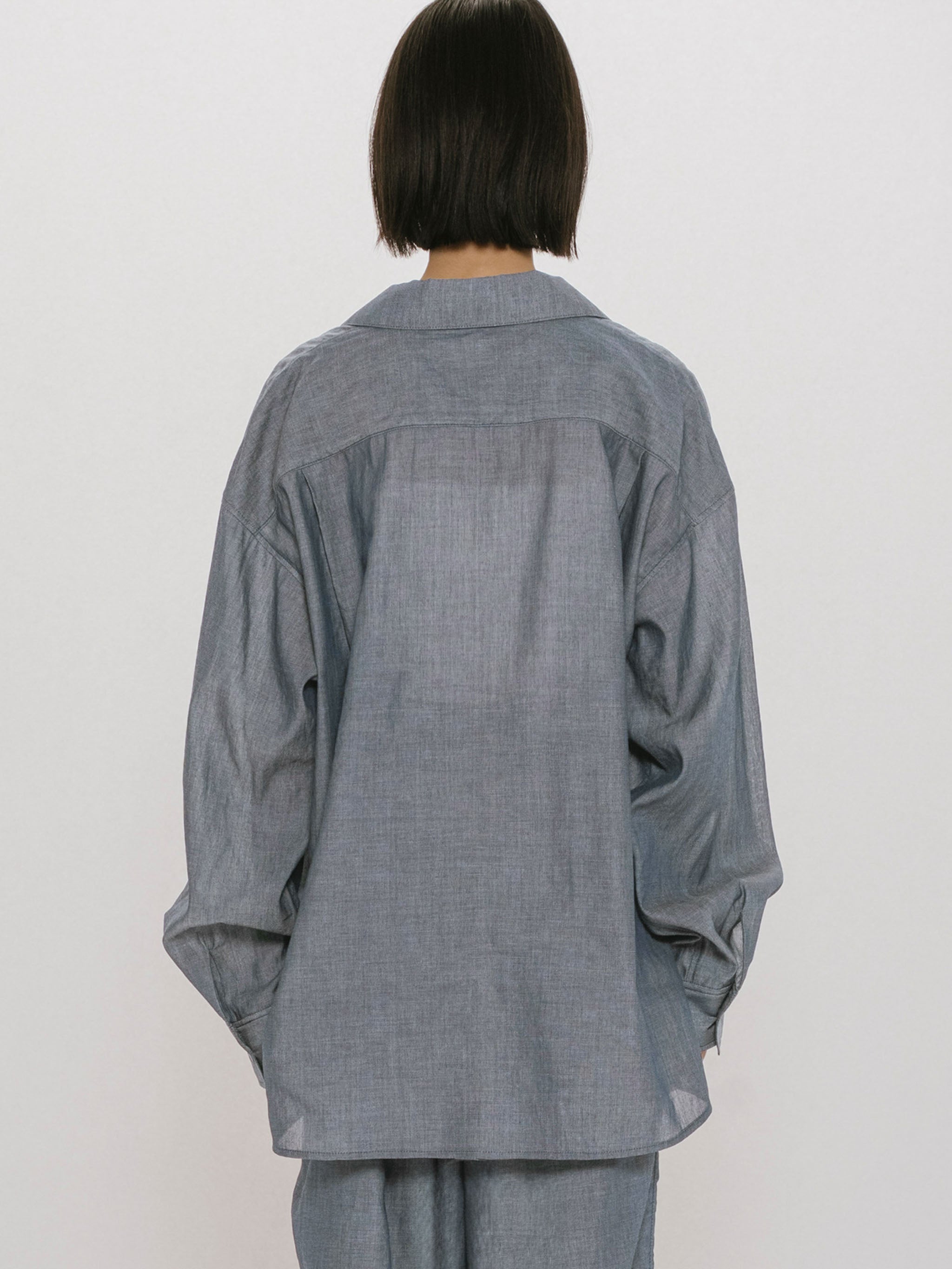 sheer denim open collar shirt