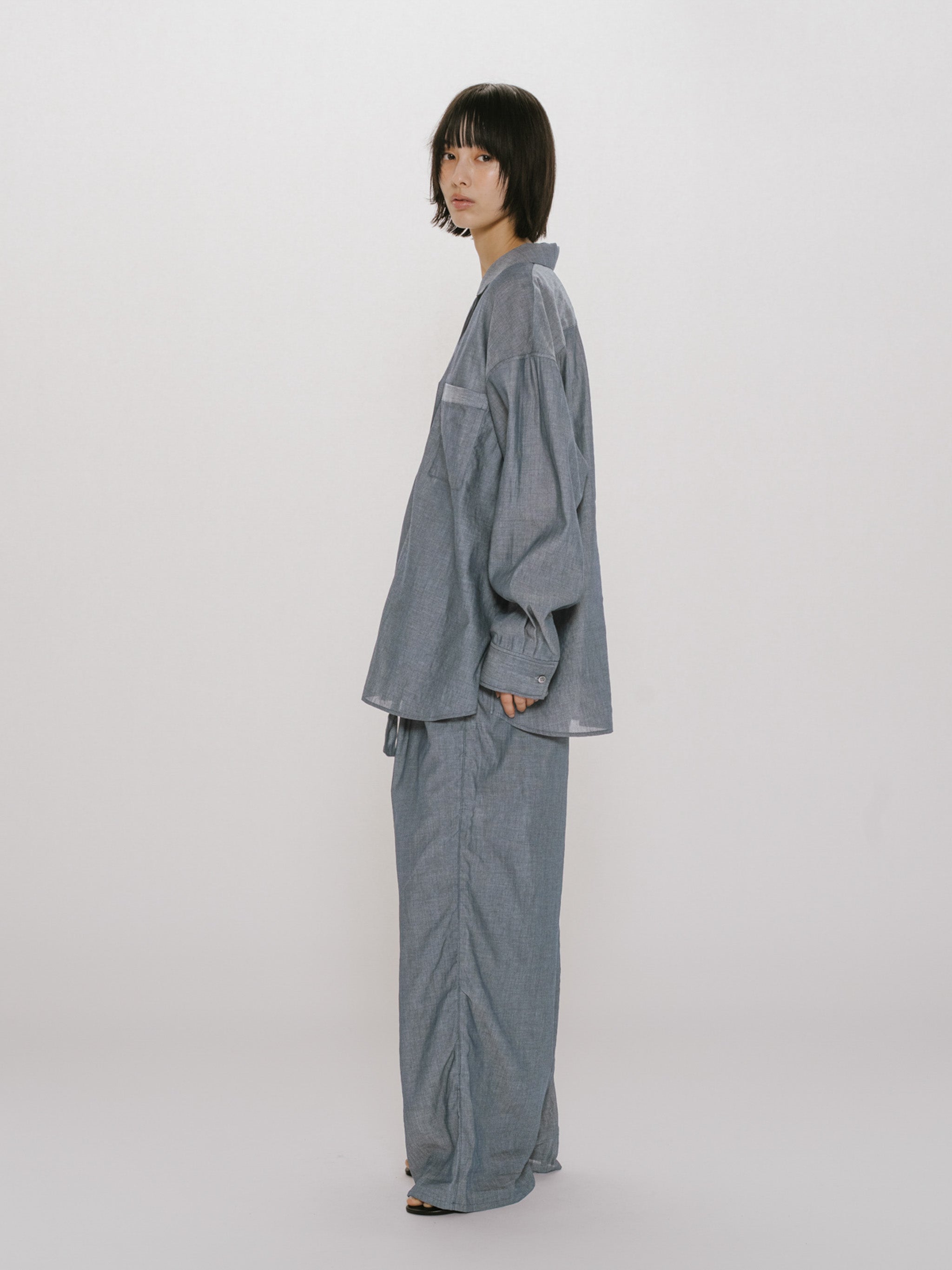 sheer denim open collar shirt