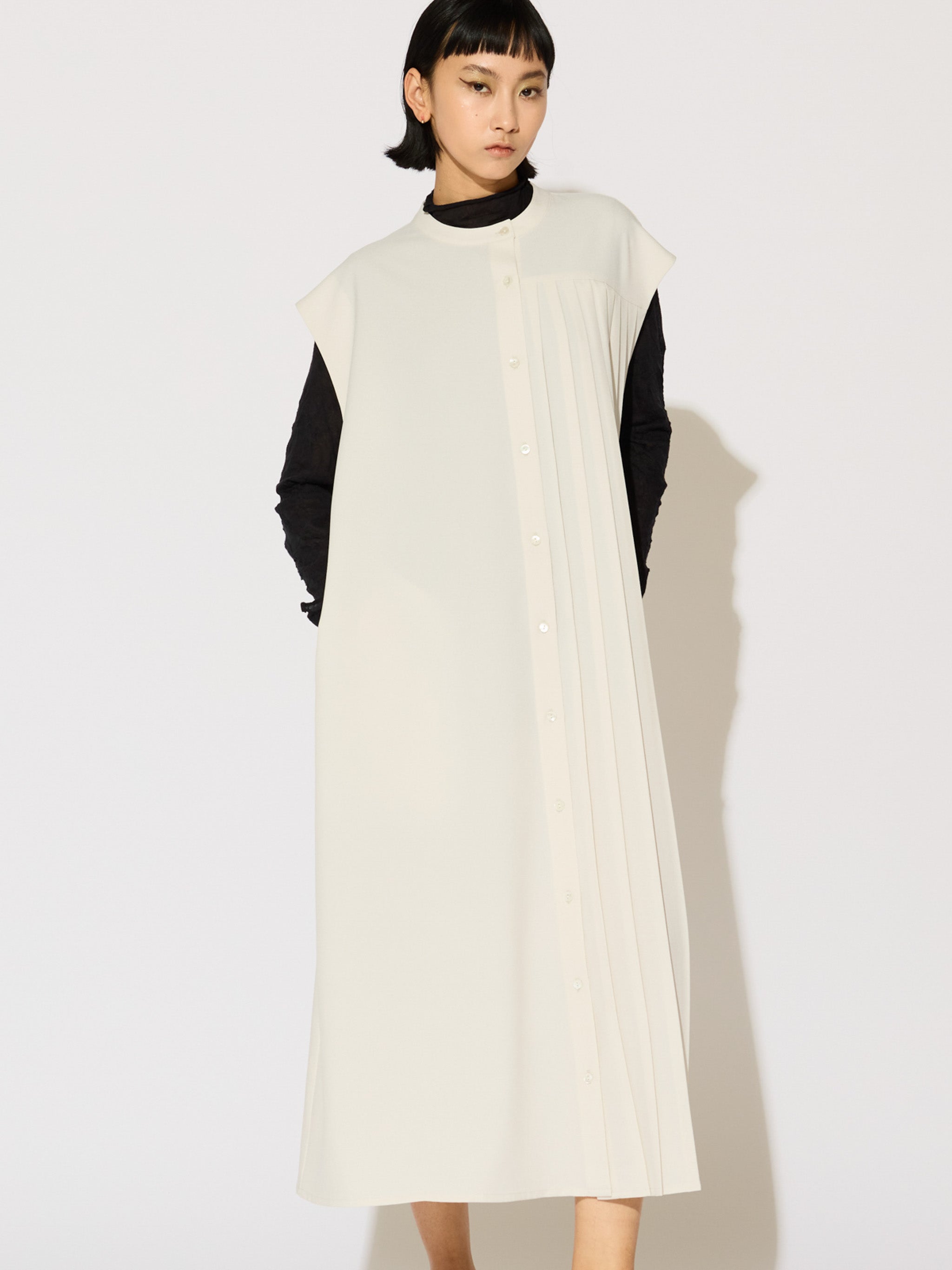 asymmetrical pleated sleeveless onepiece
