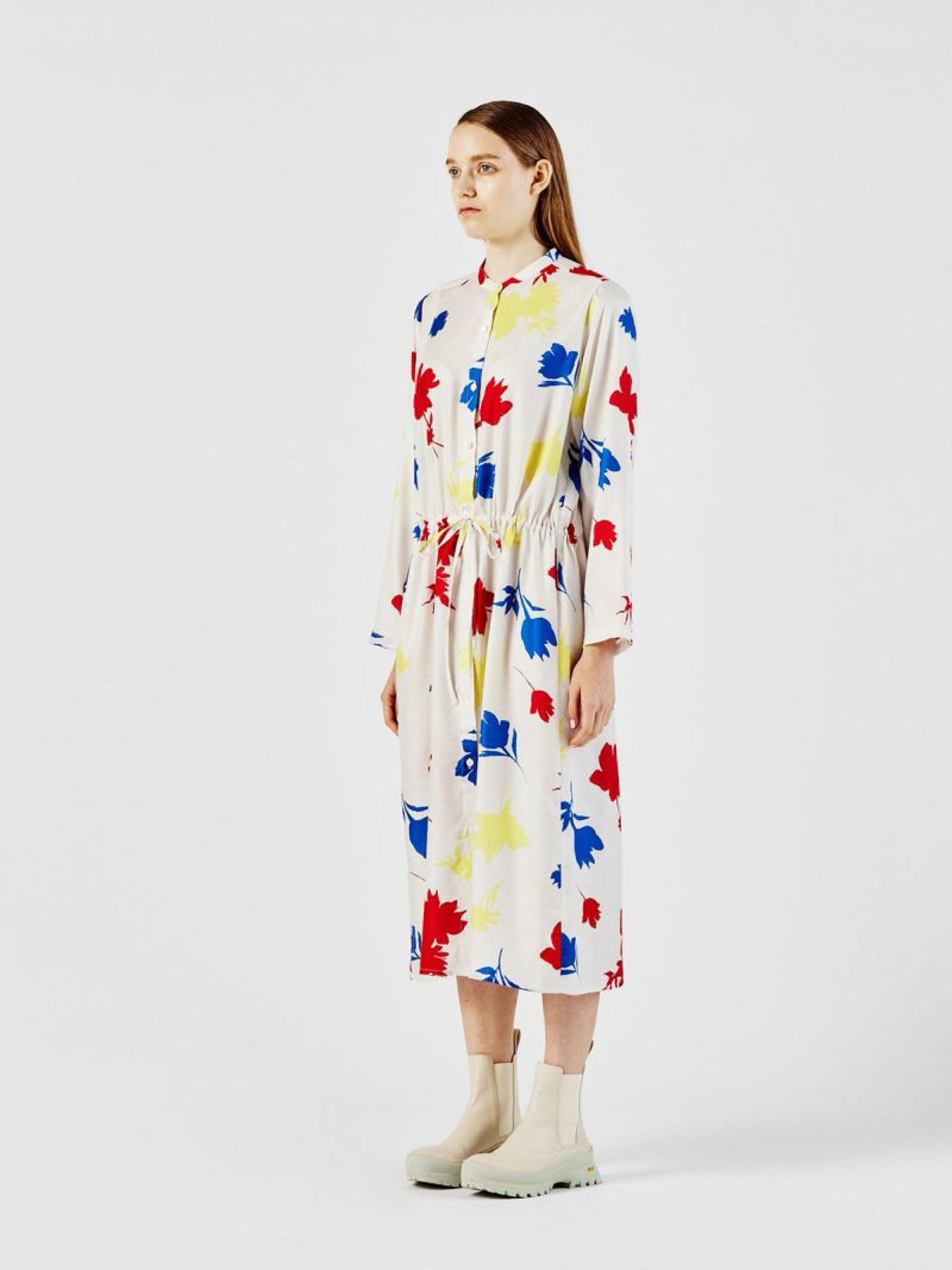 flower print stand collar shirt one-piece【3-1253】