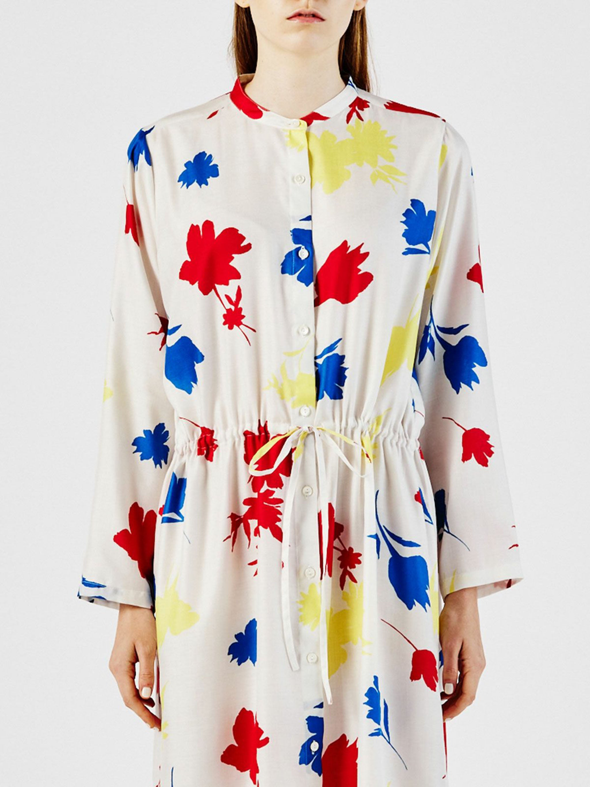 flower print stand collar shirt one-piece【3-1253】