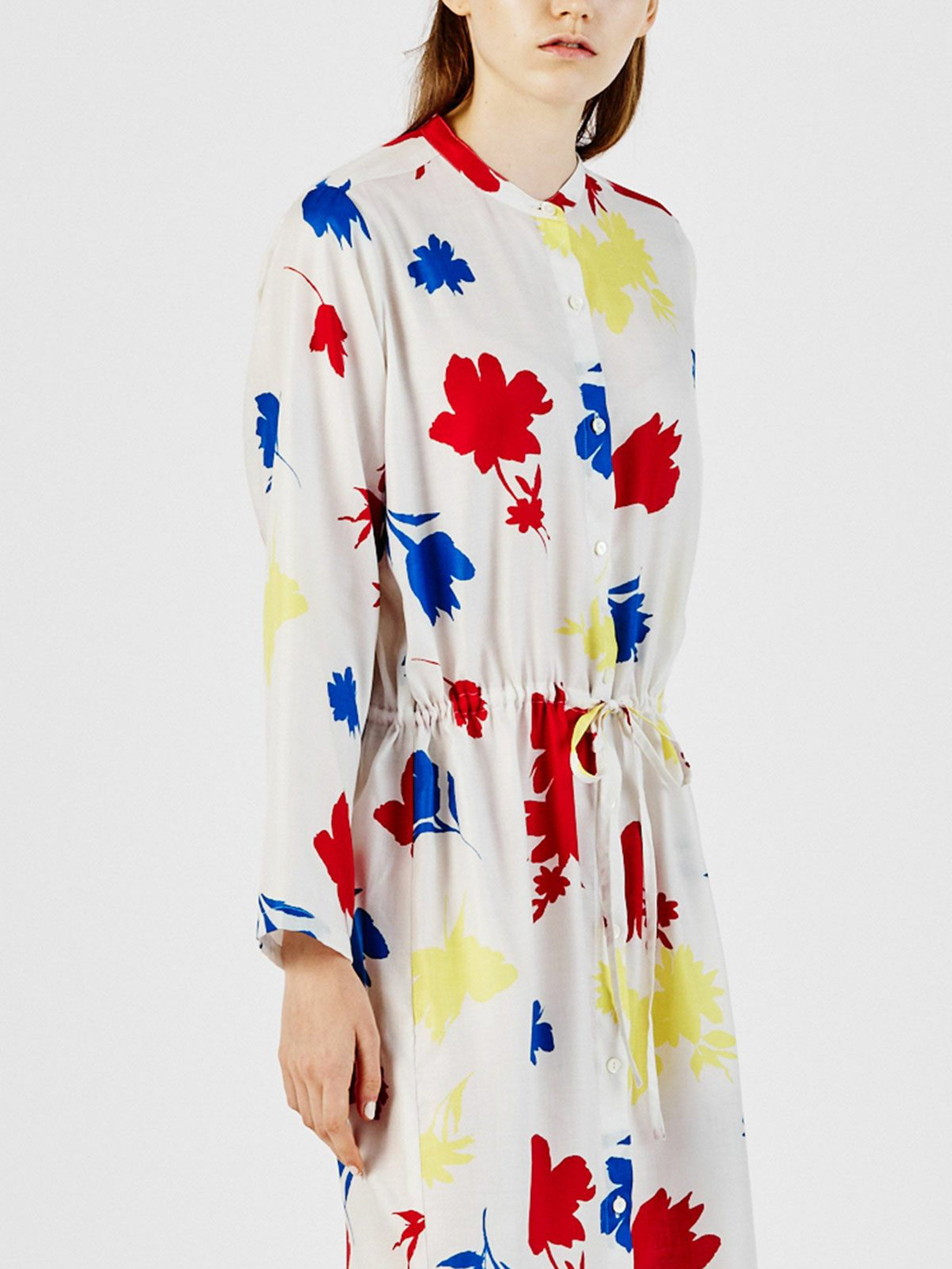 flower print stand collar shirt one-piece【3-1253】