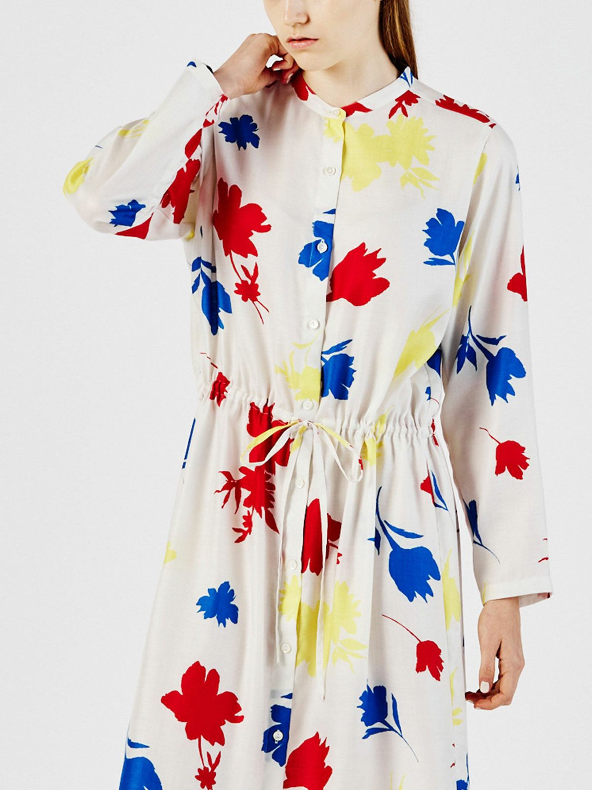 flower print stand collar shirt one-piece【3-1253】
