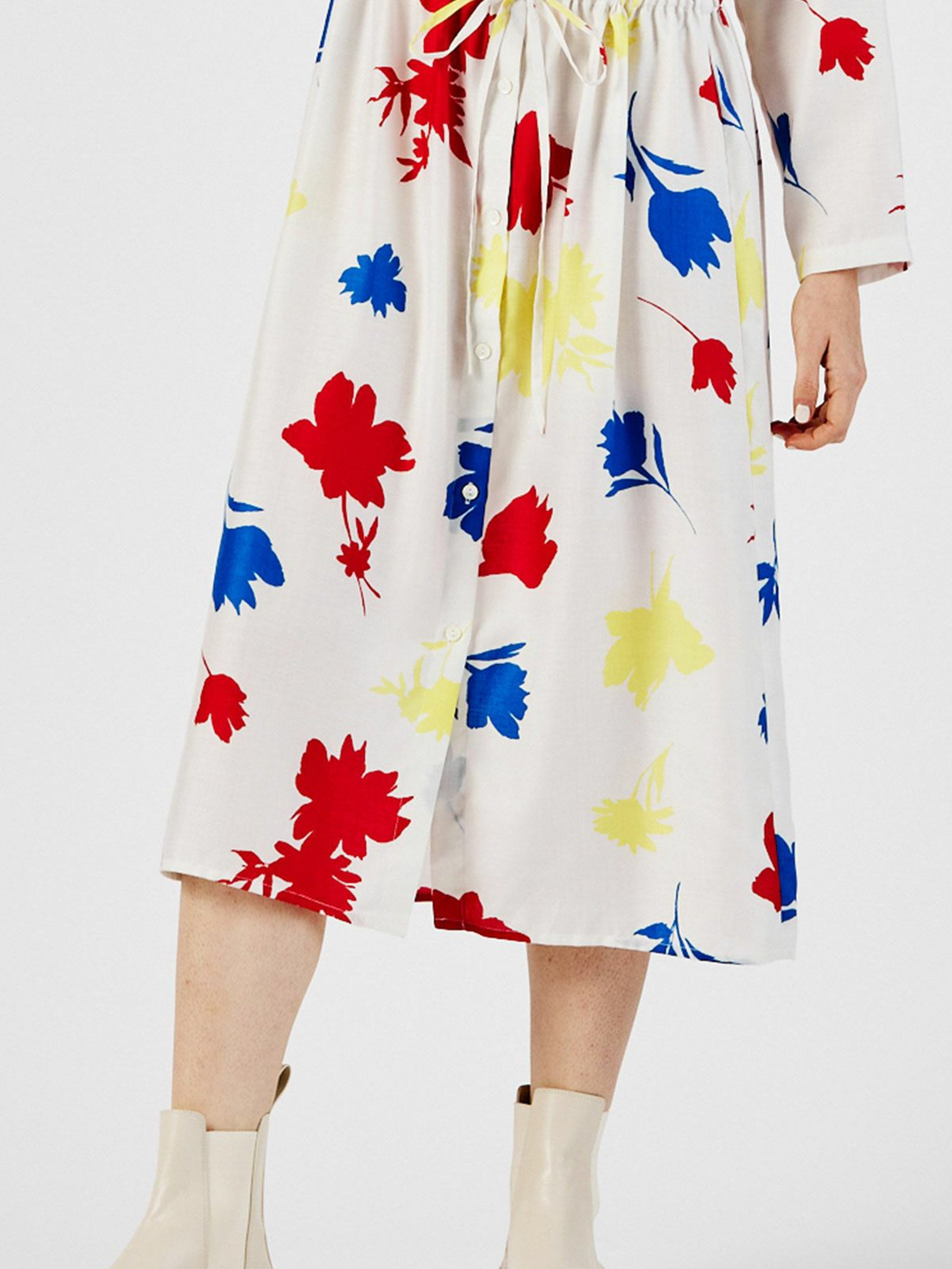 flower print stand collar shirt one-piece【3-1253】