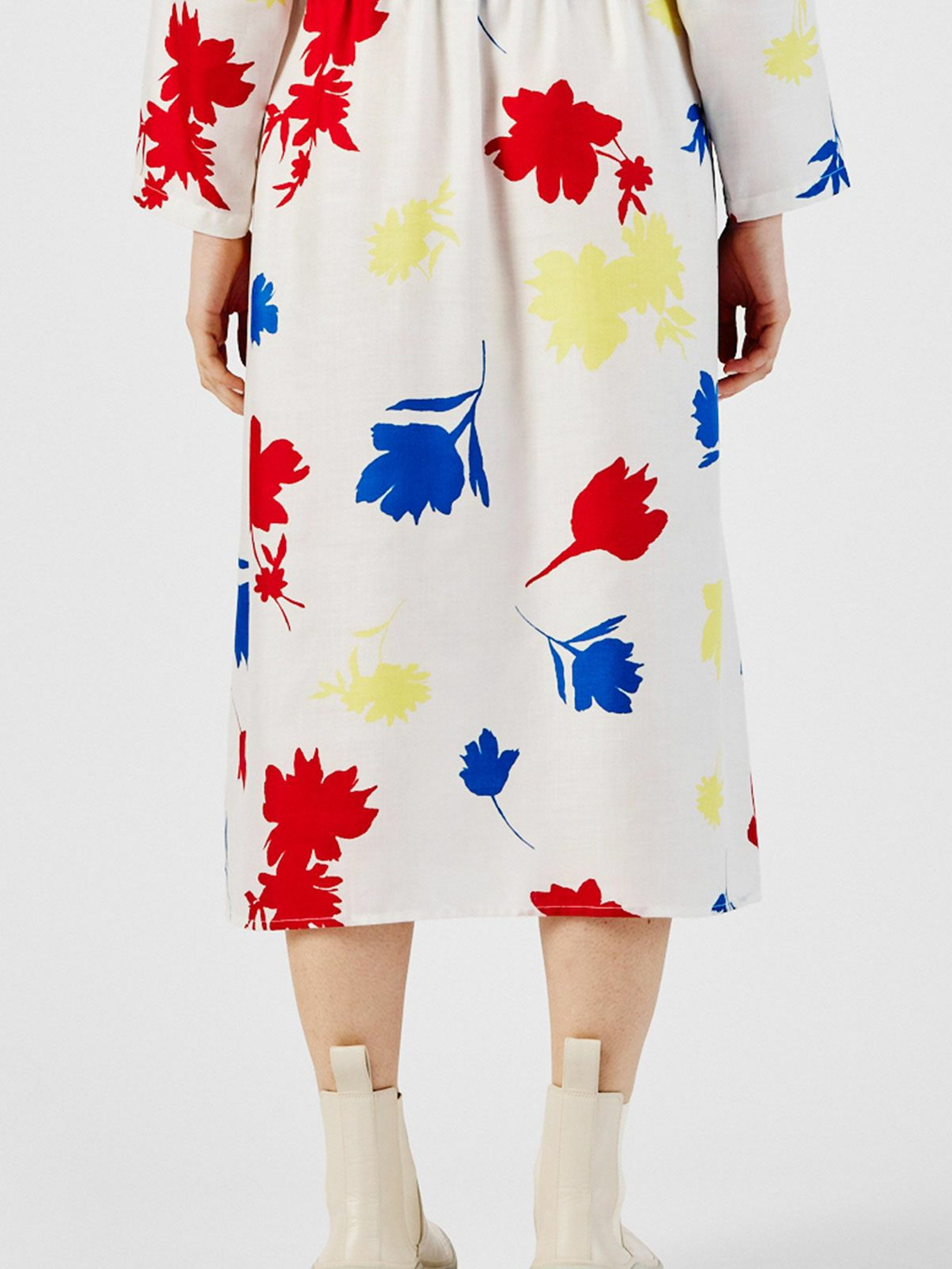 flower print stand collar shirt one-piece【3-1253】