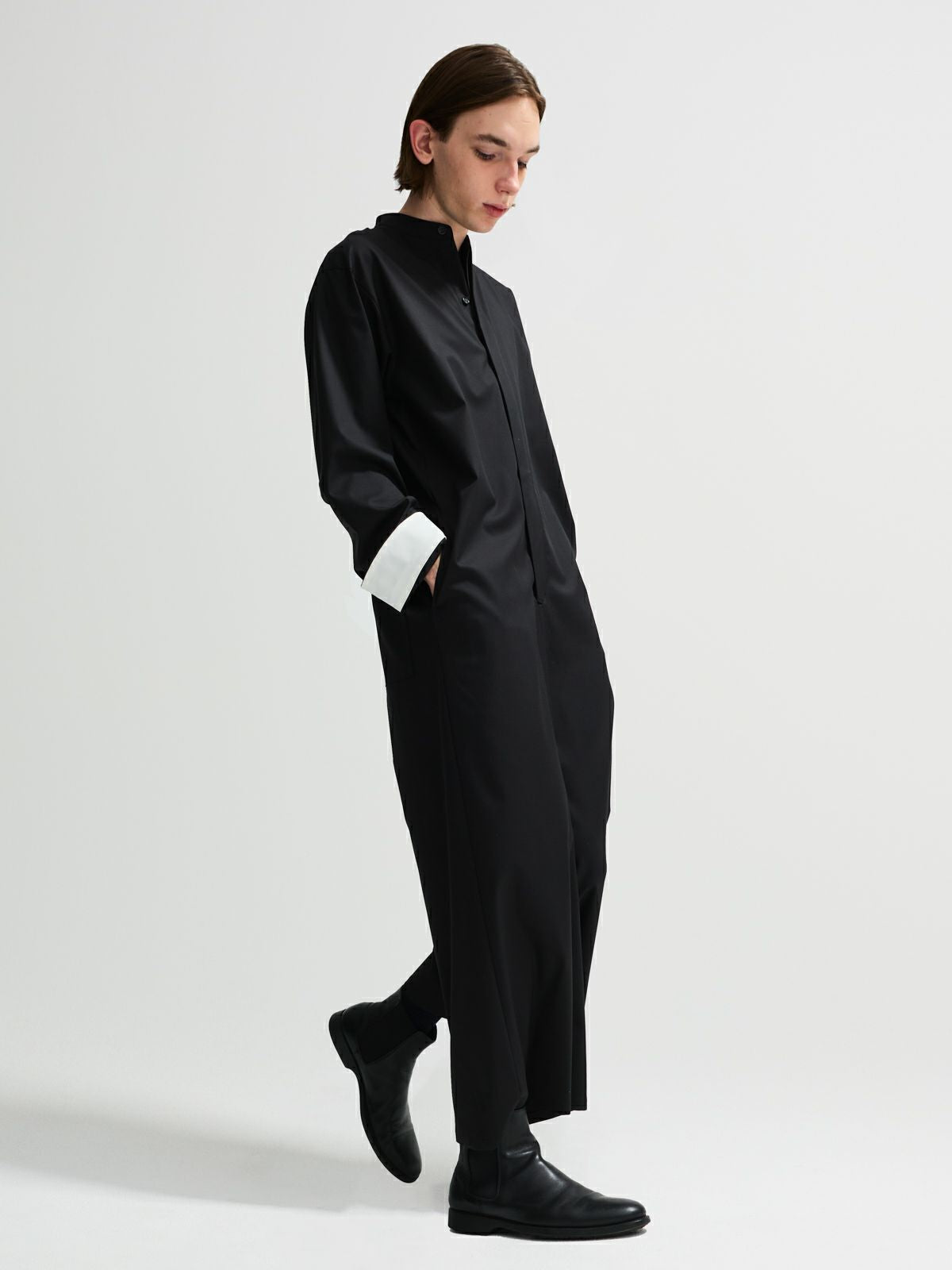 collarless jumpsuit