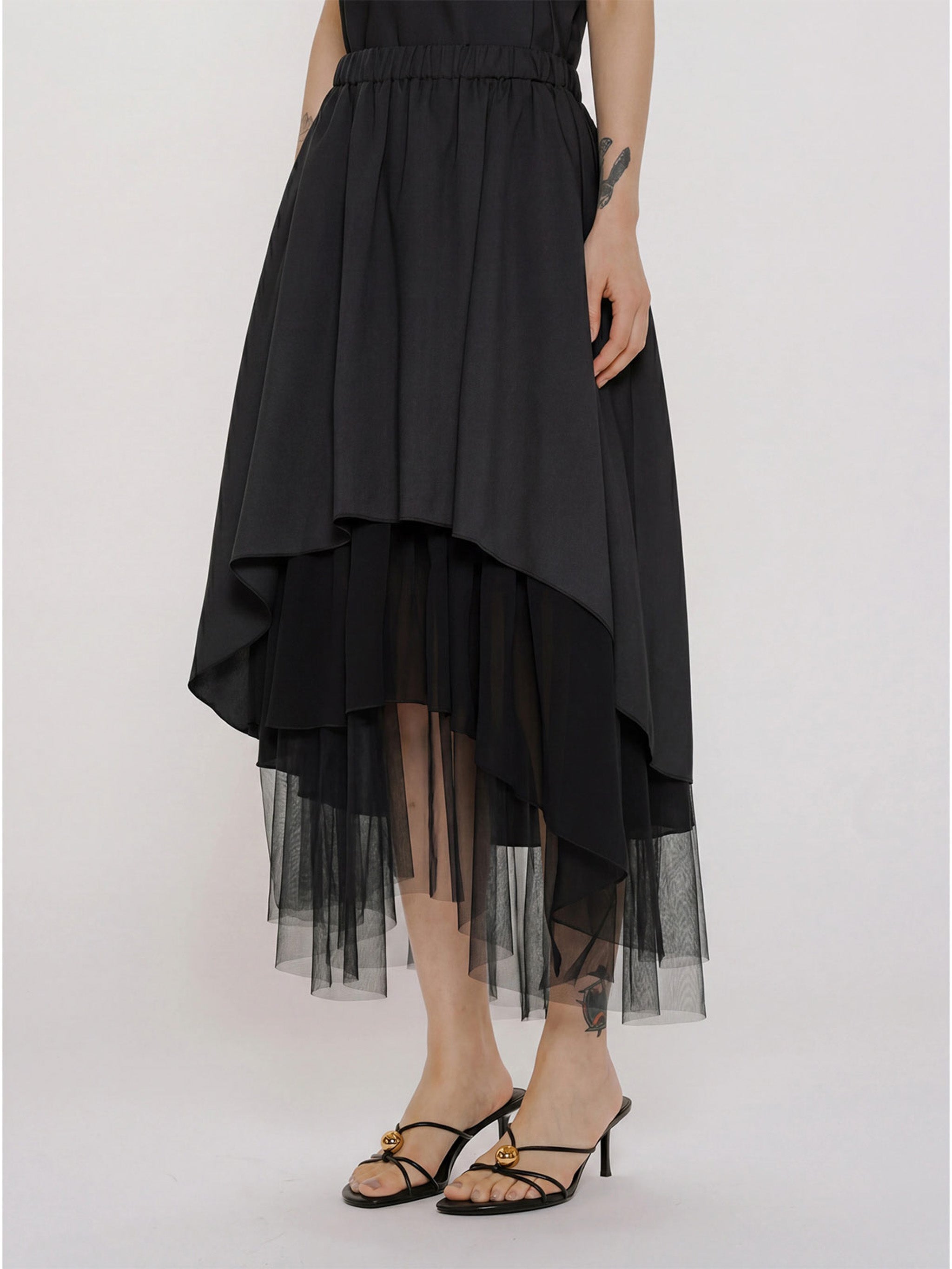 asymmetry tiered skirt