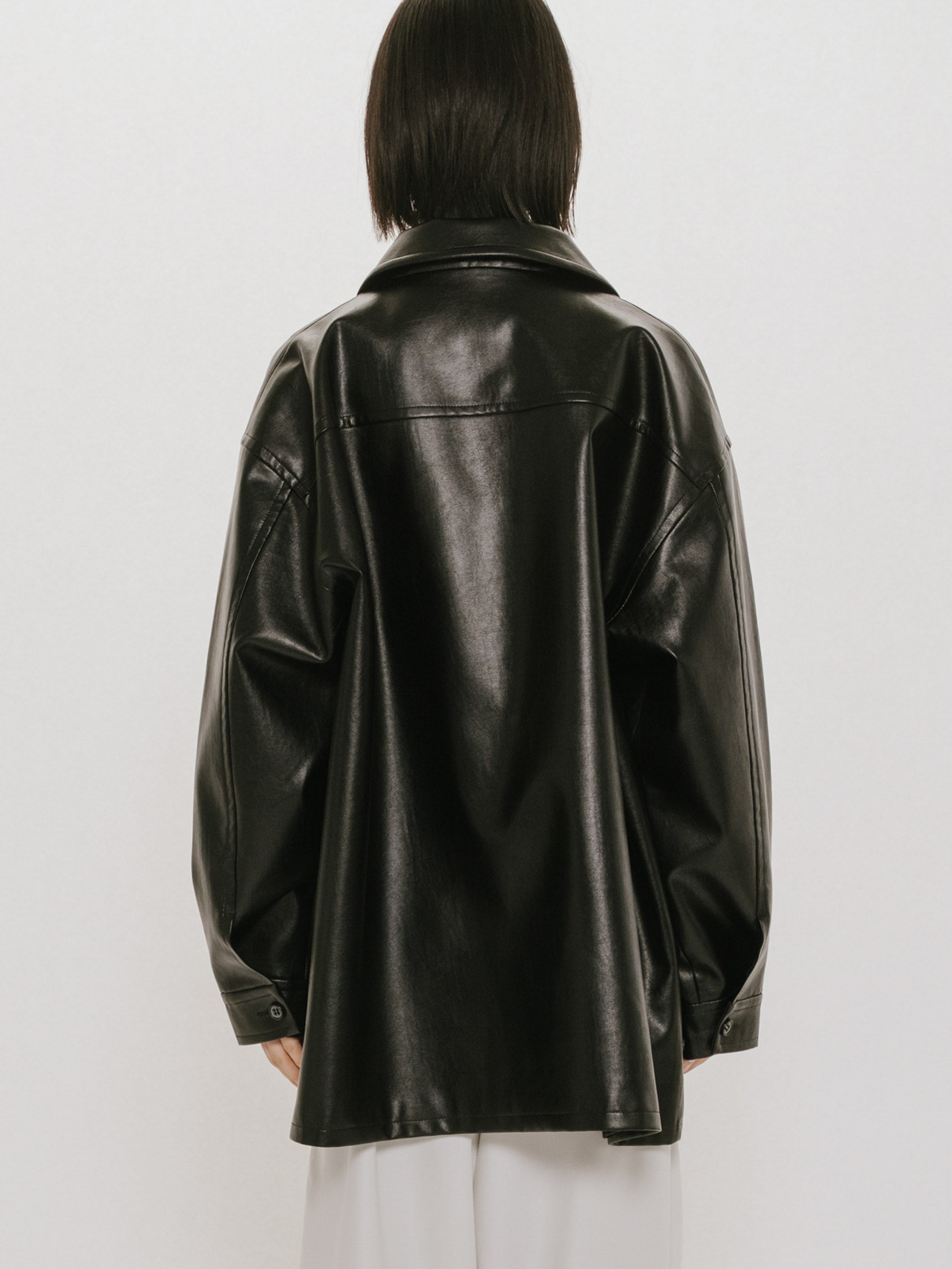 synthetic leather over size blouson