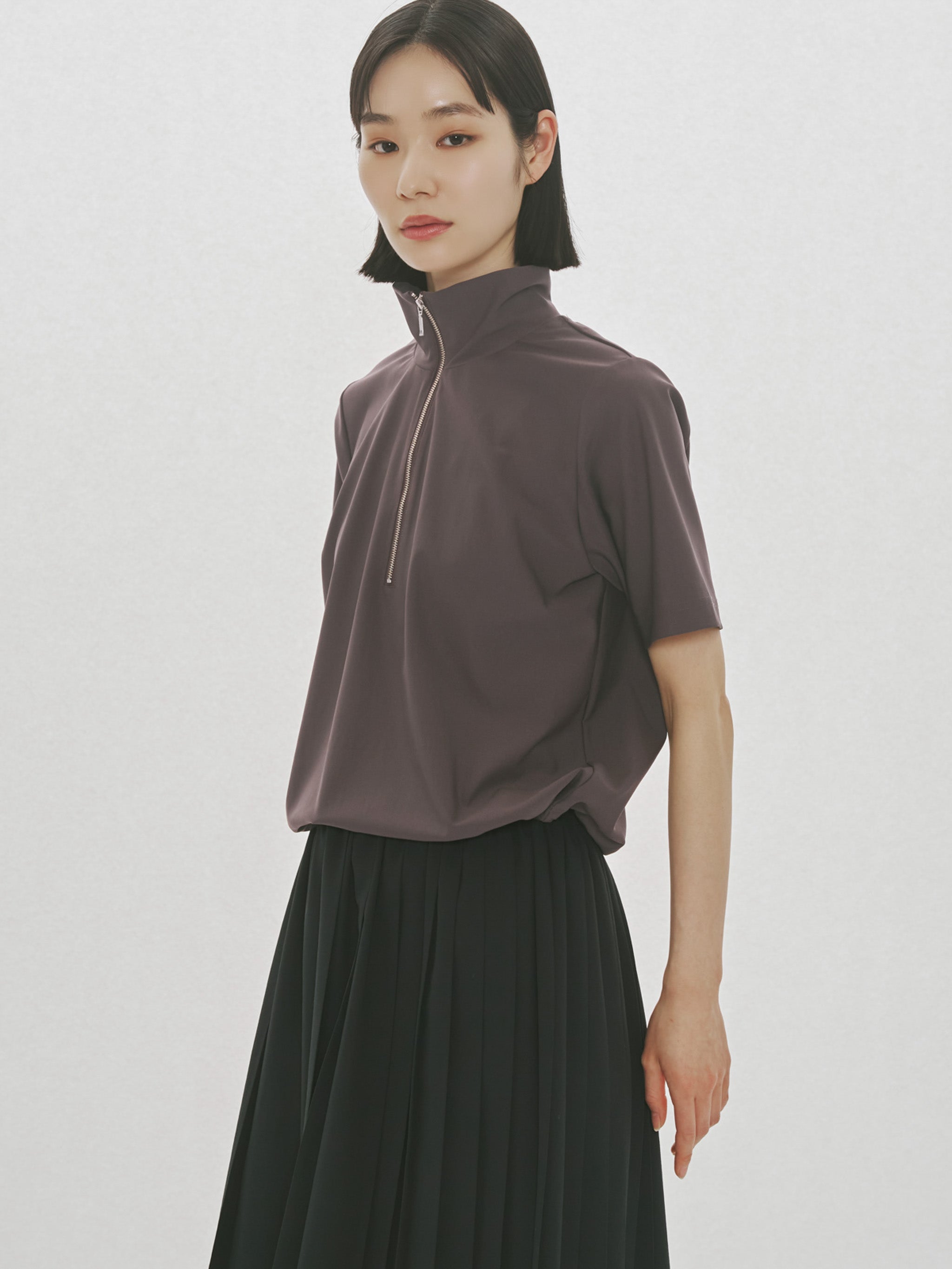 essential zip neck top