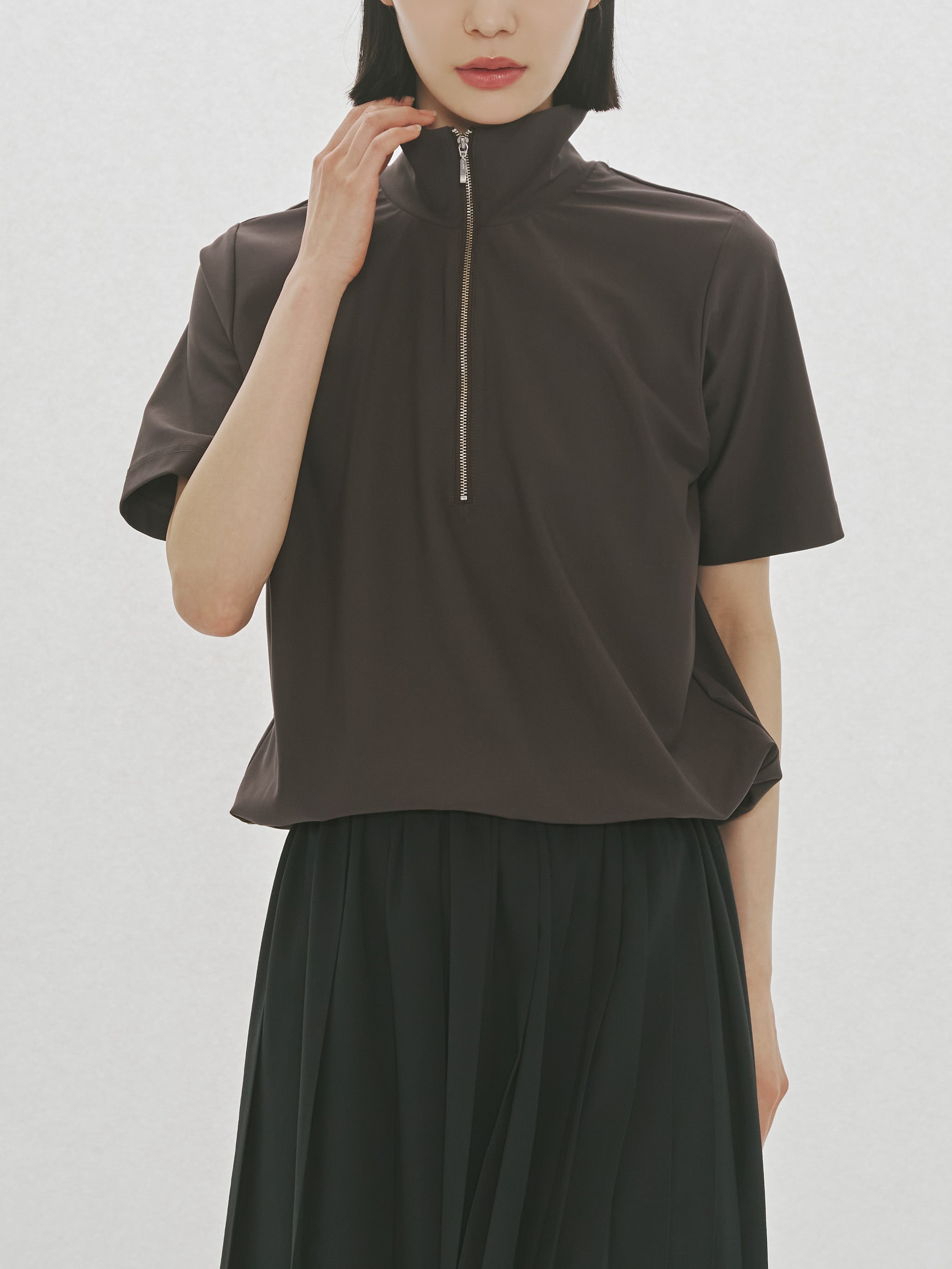essential zip neck top