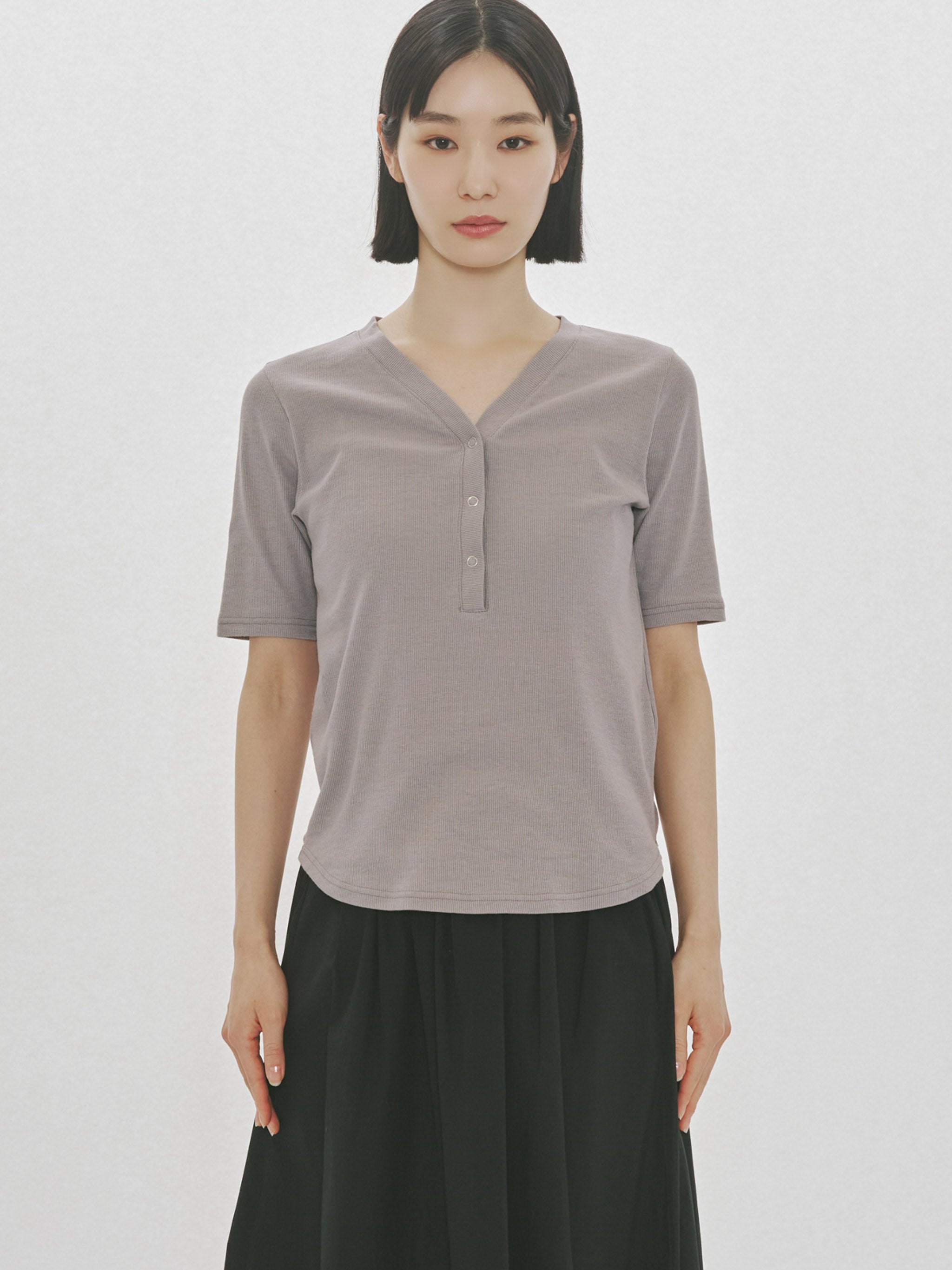 rib henley neck pullover