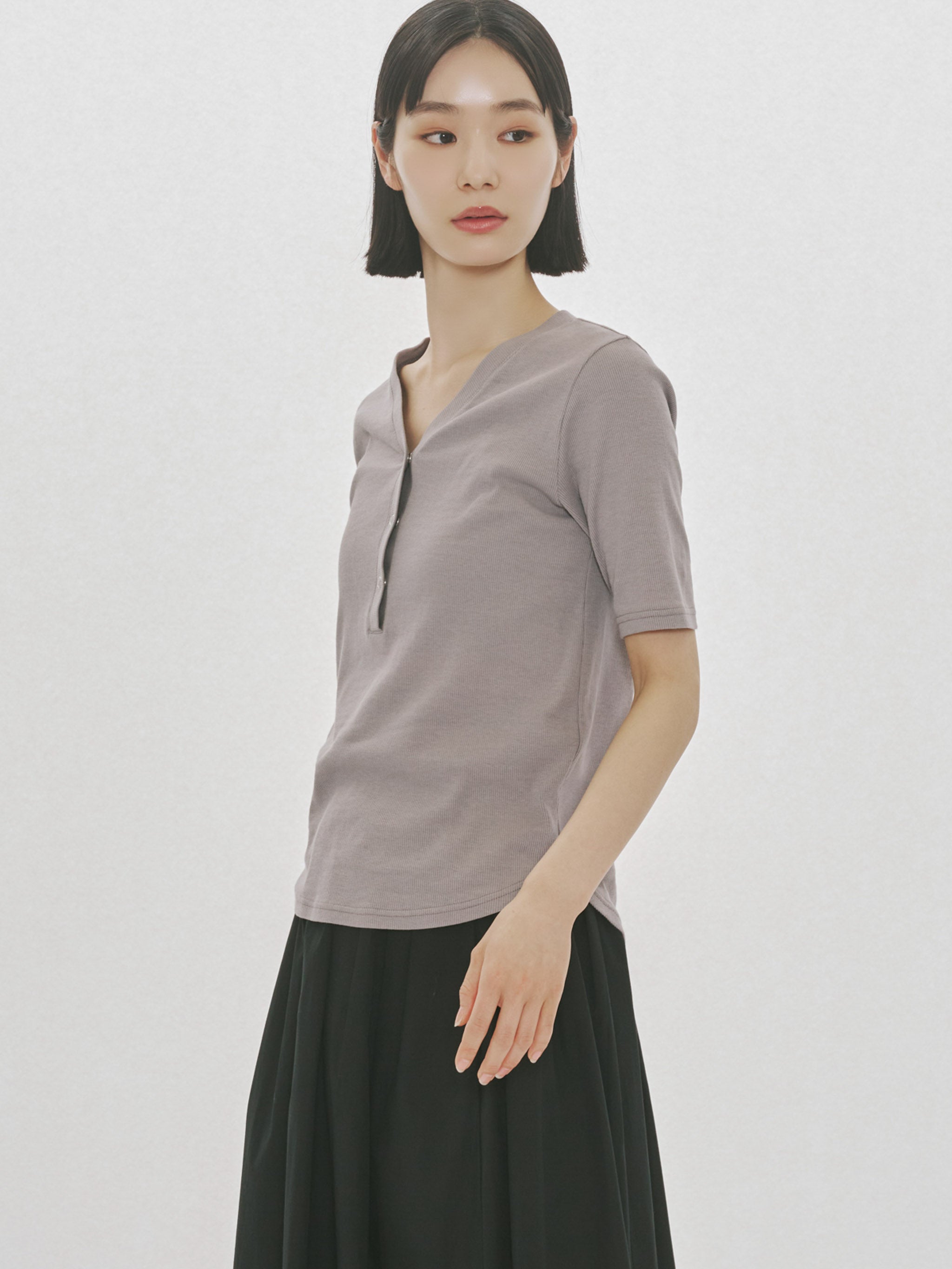 rib henley neck pullover