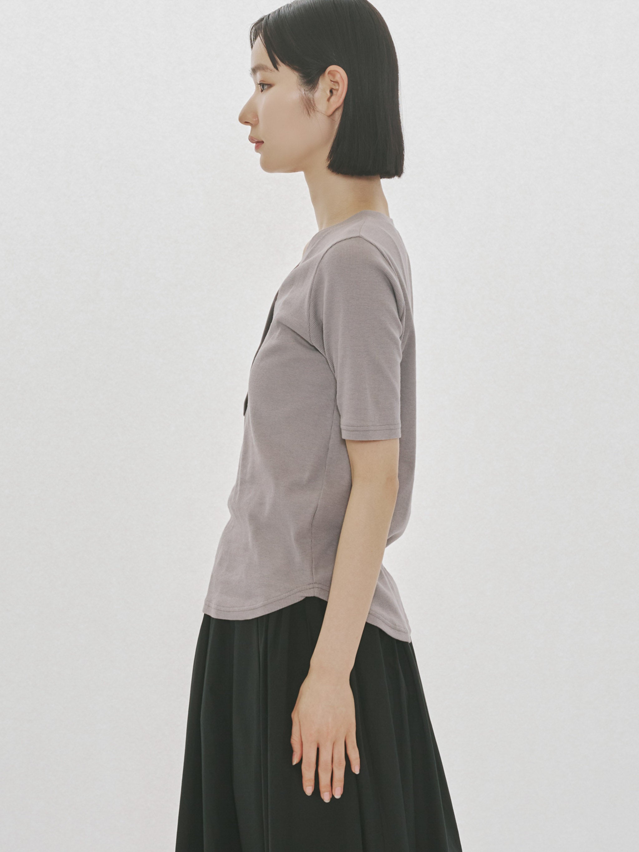 rib henley neck pullover
