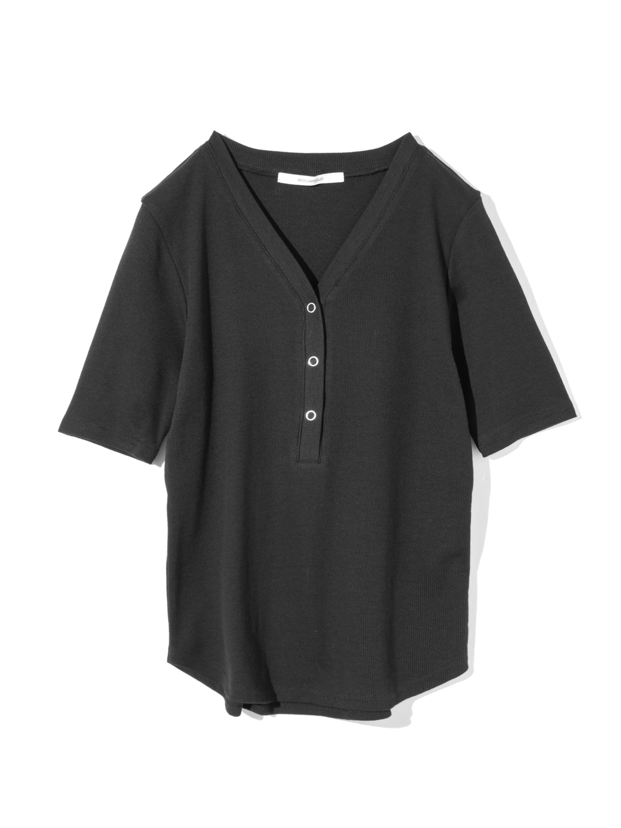 rib henley neck pullover