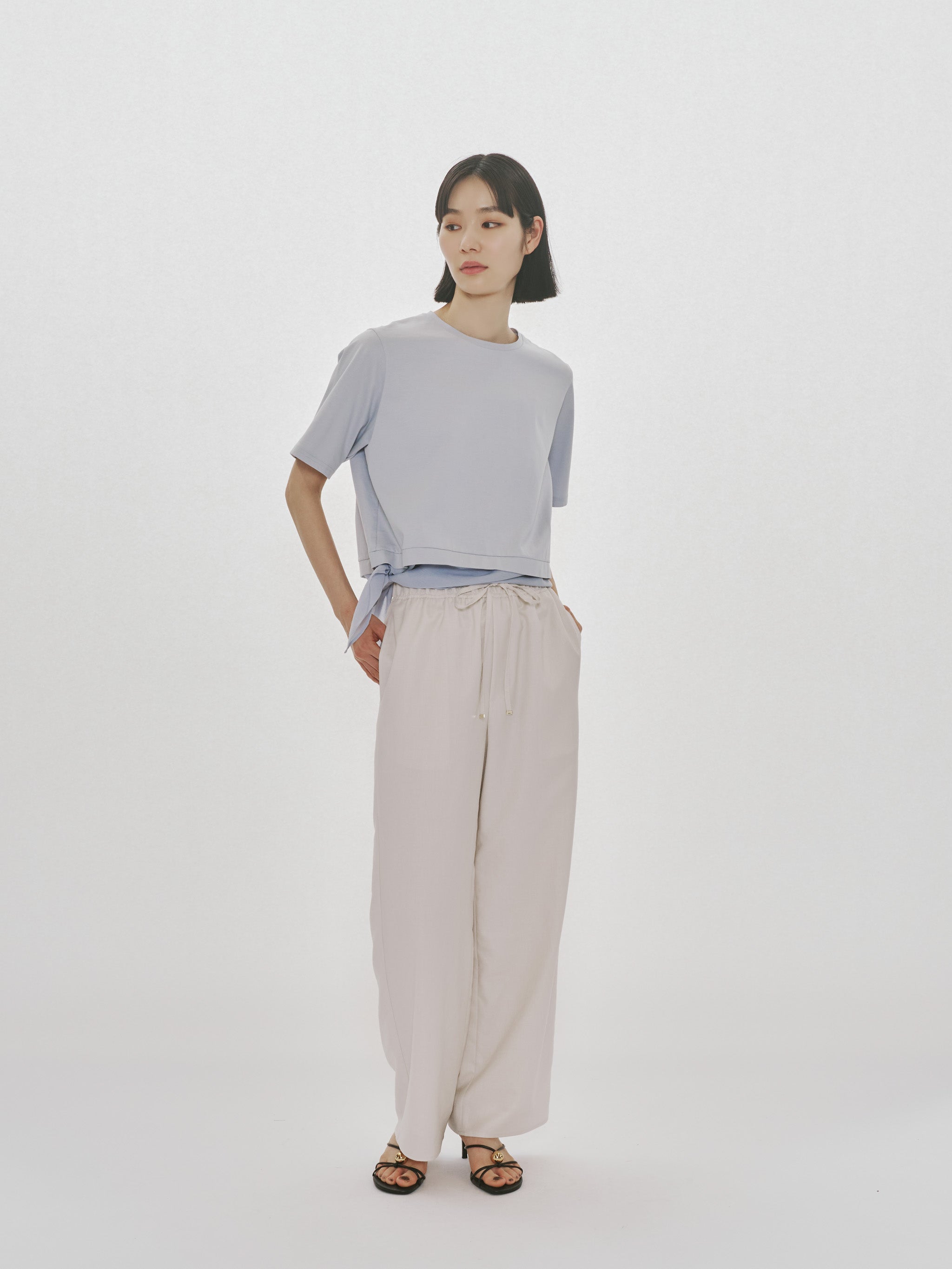 sheer mixed fabric T