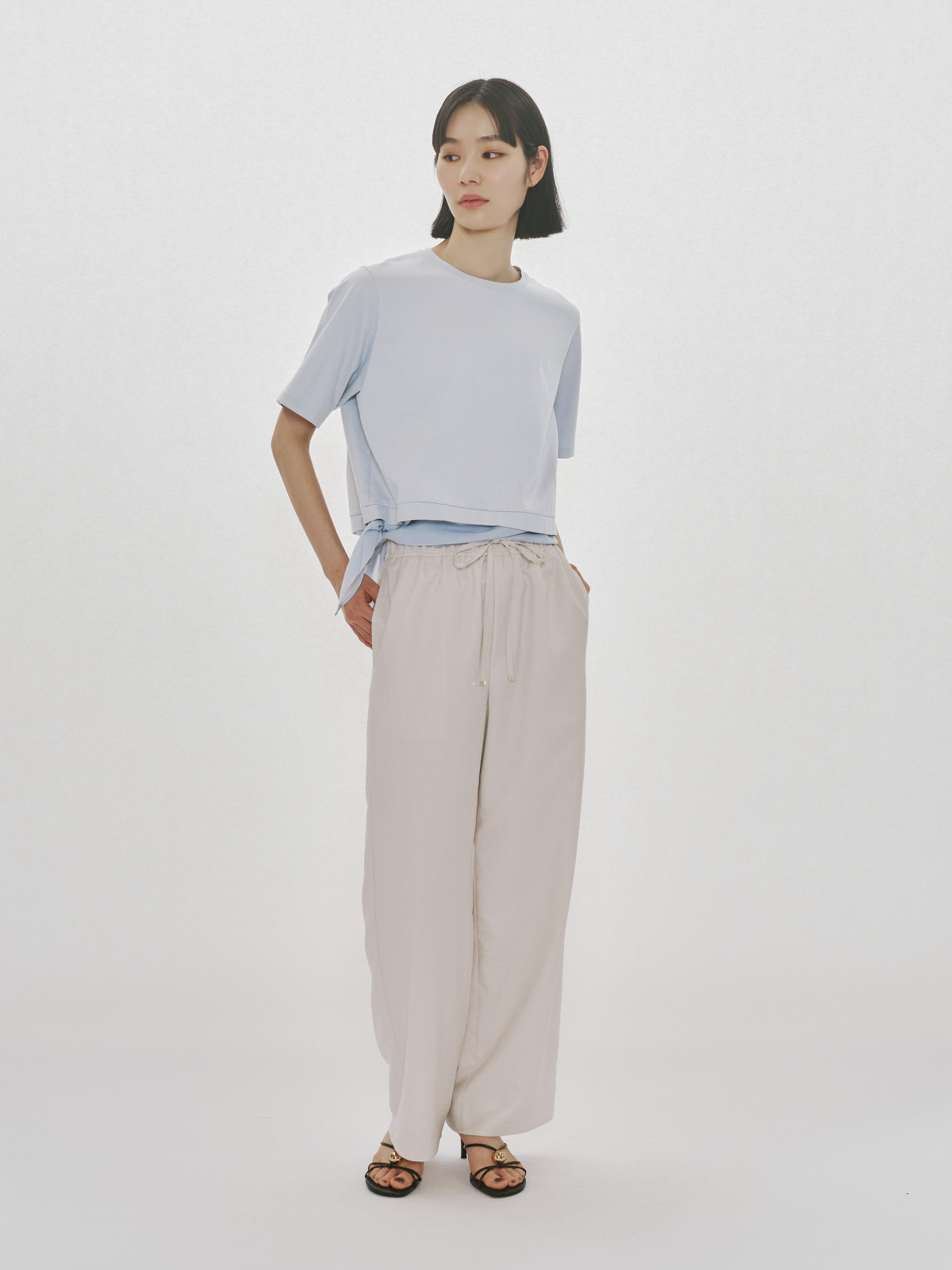 sheer mixed fabric T