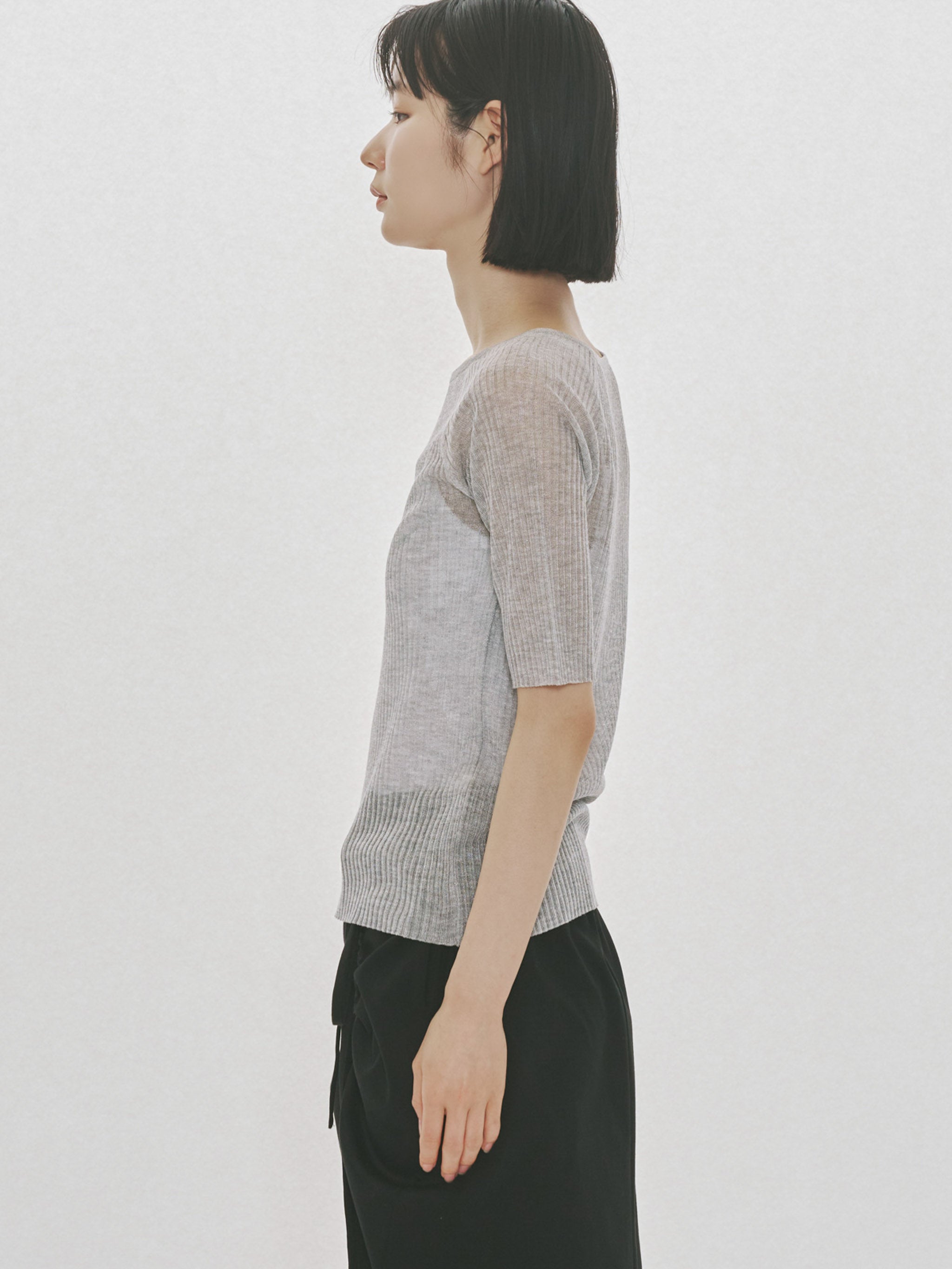 rib square round neck pullover