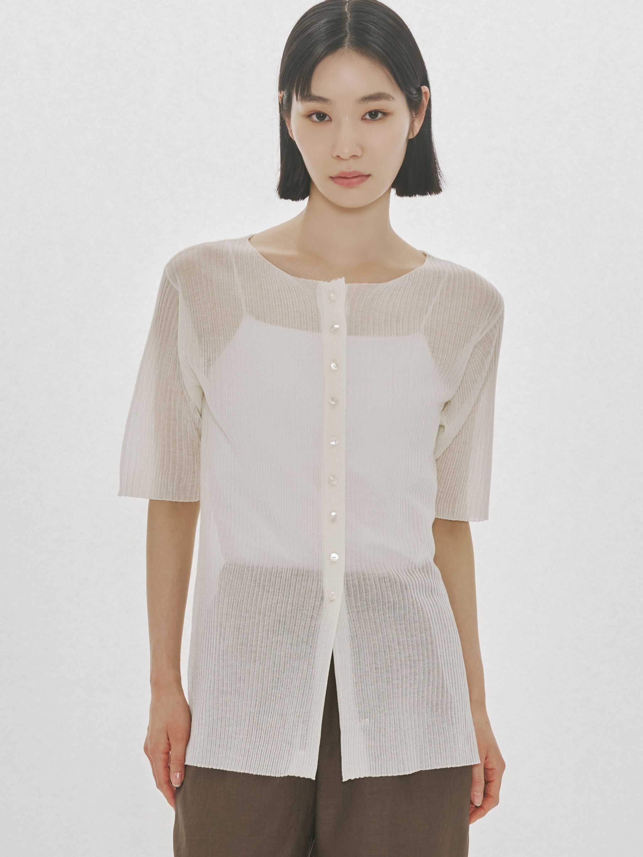 rib crew neck cardigan
