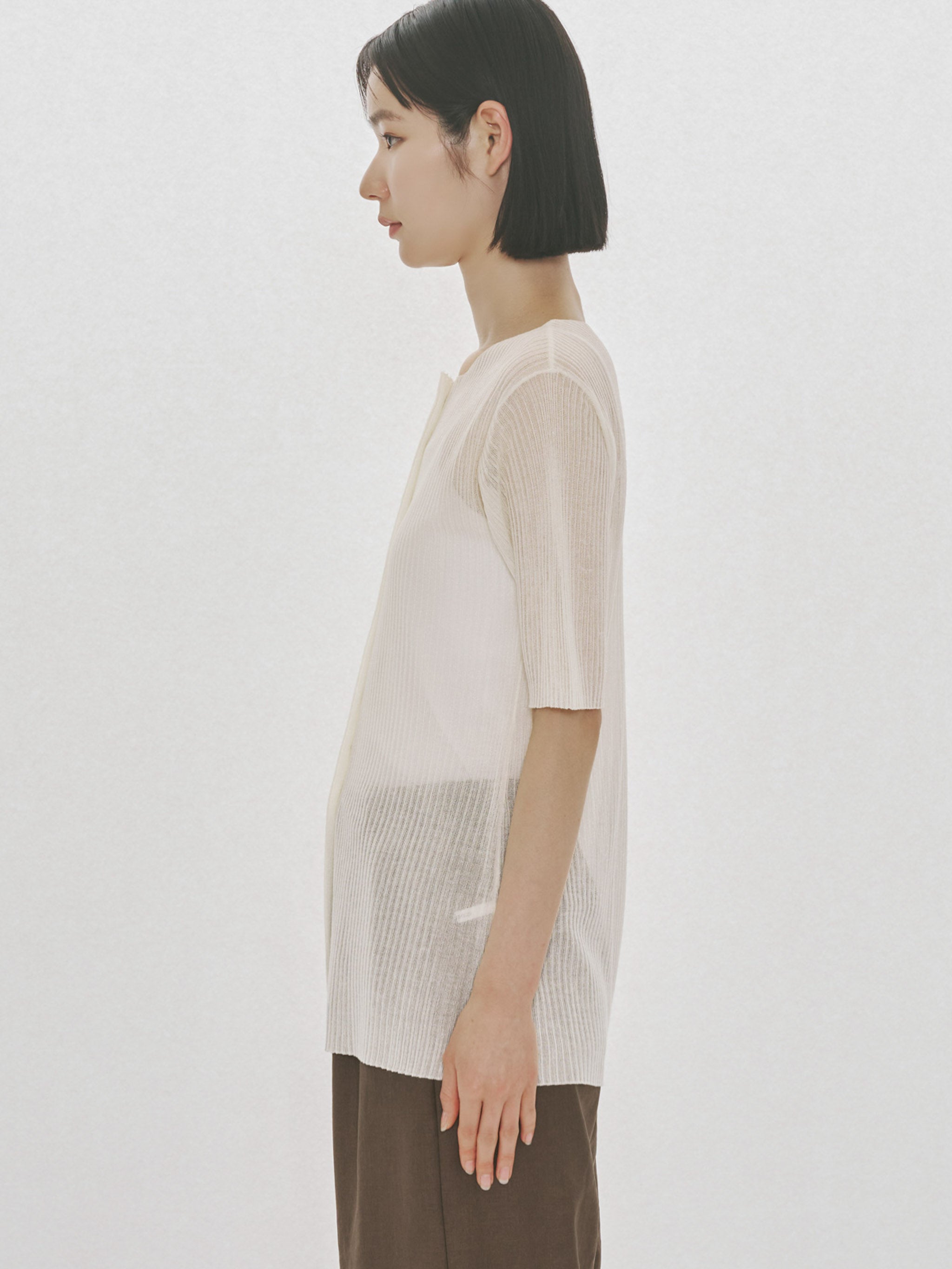 rib crew neck cardigan