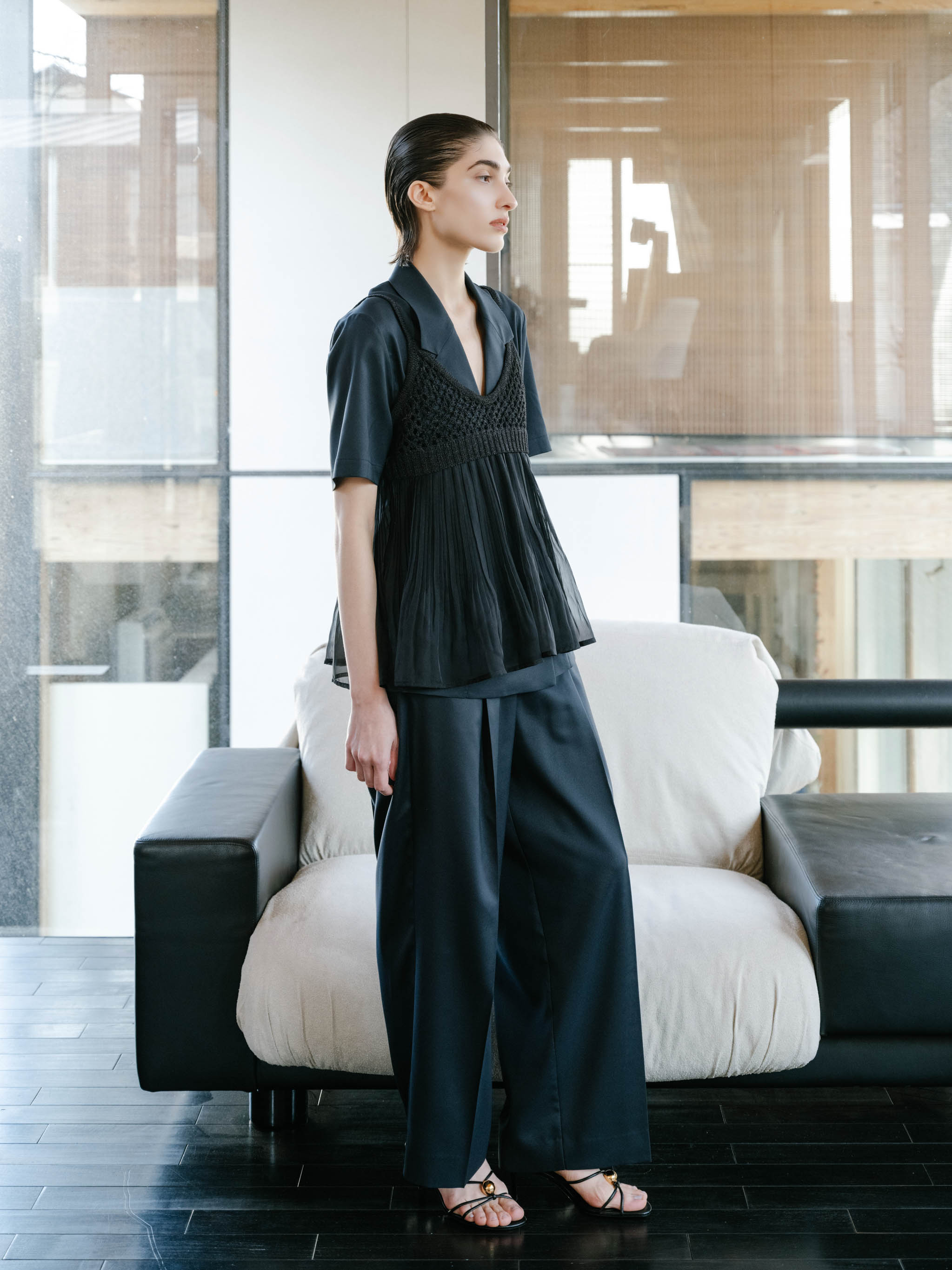 woven pleated combined camisole