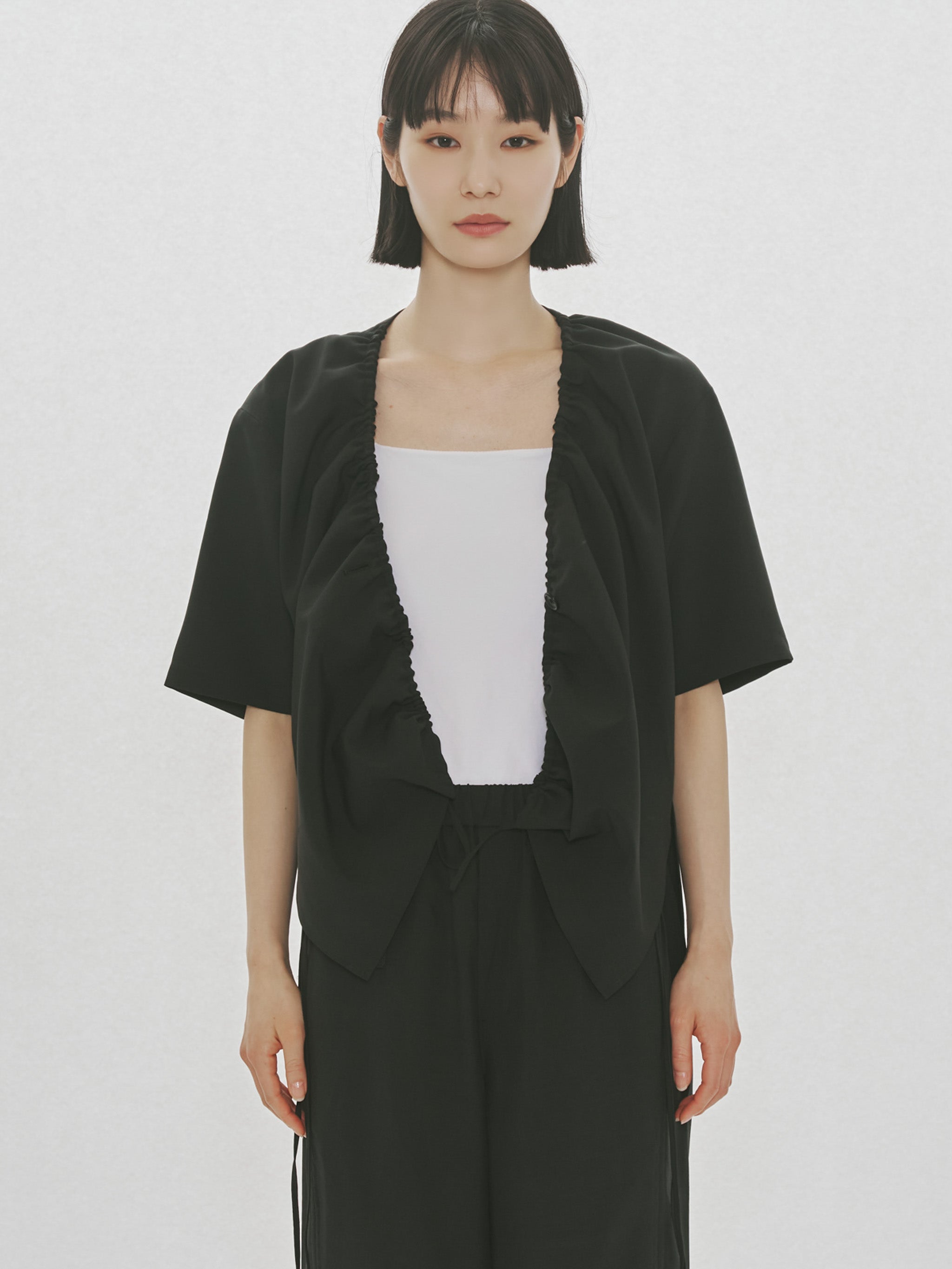 no collar drawstring shirt