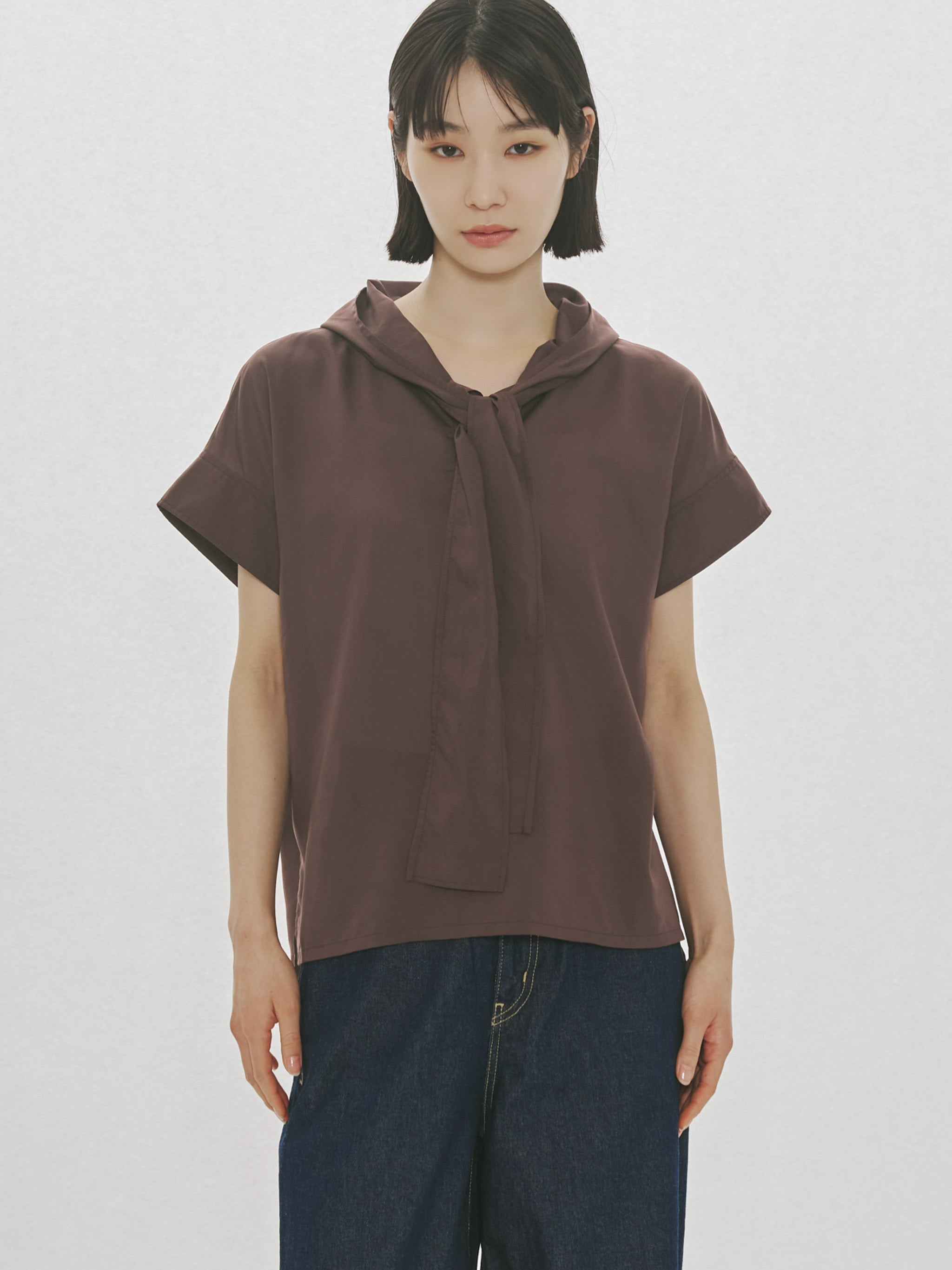 hooded tie wide pullover