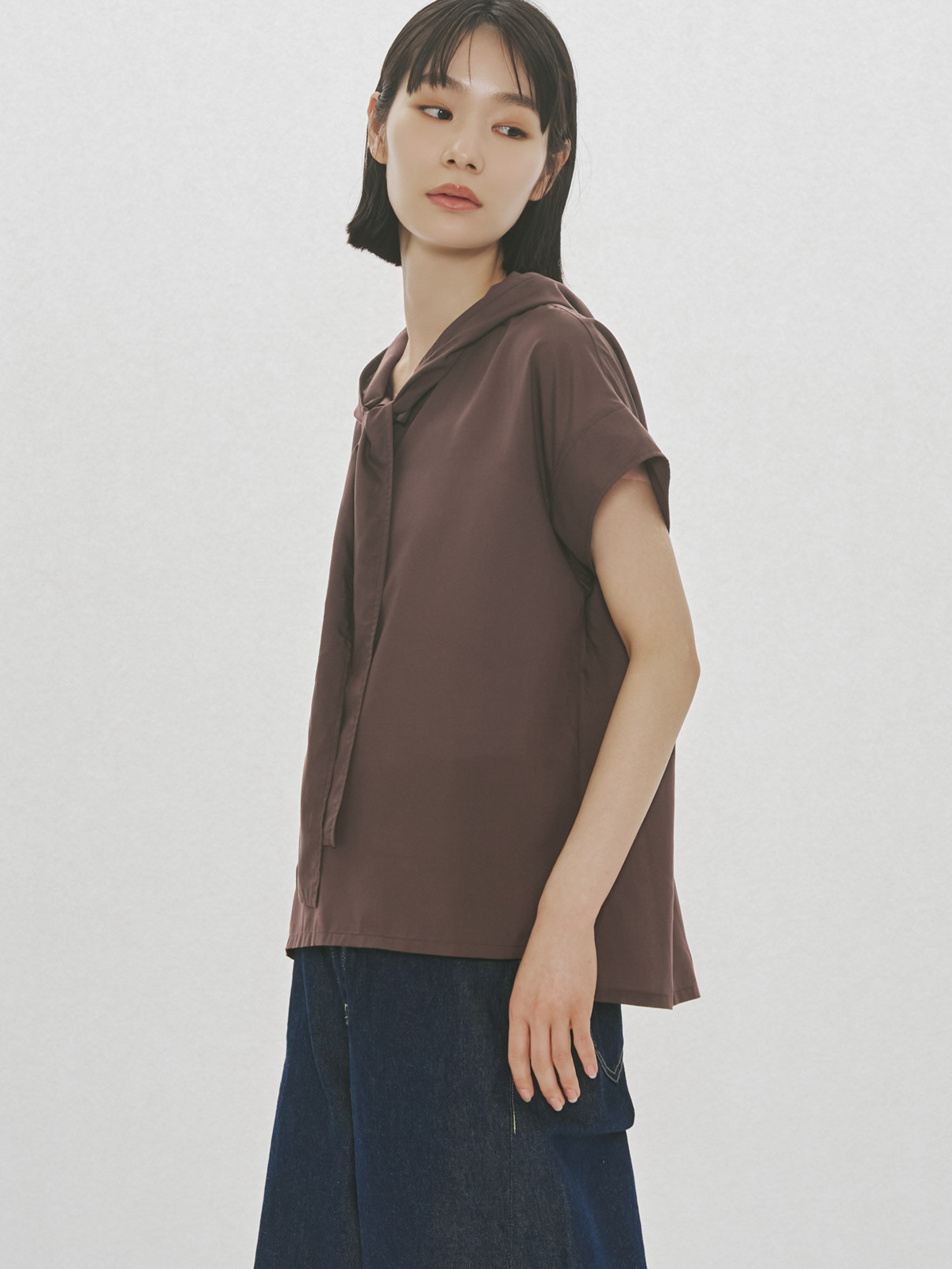 hooded tie wide pullover