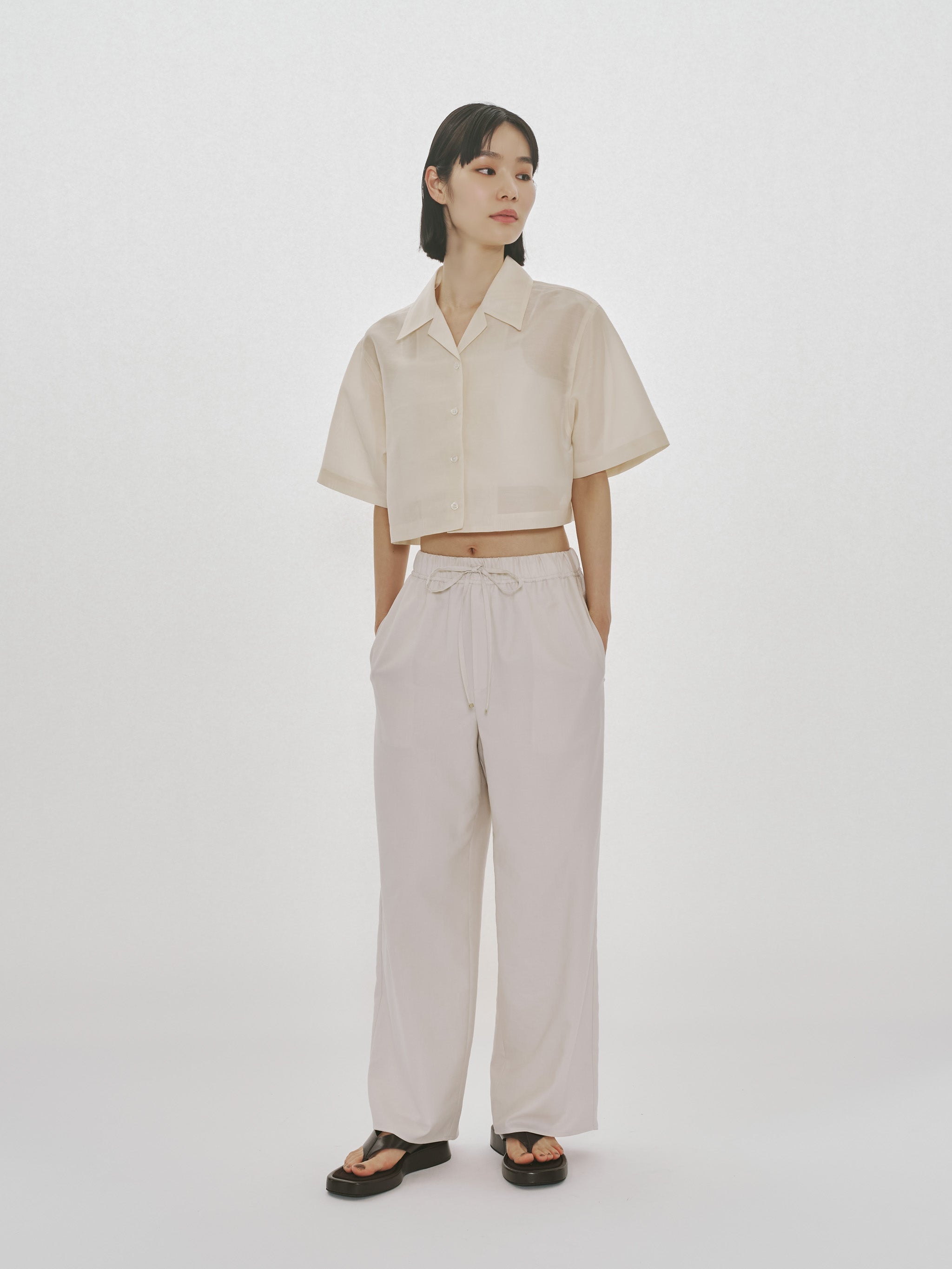 sheer open collar shirt