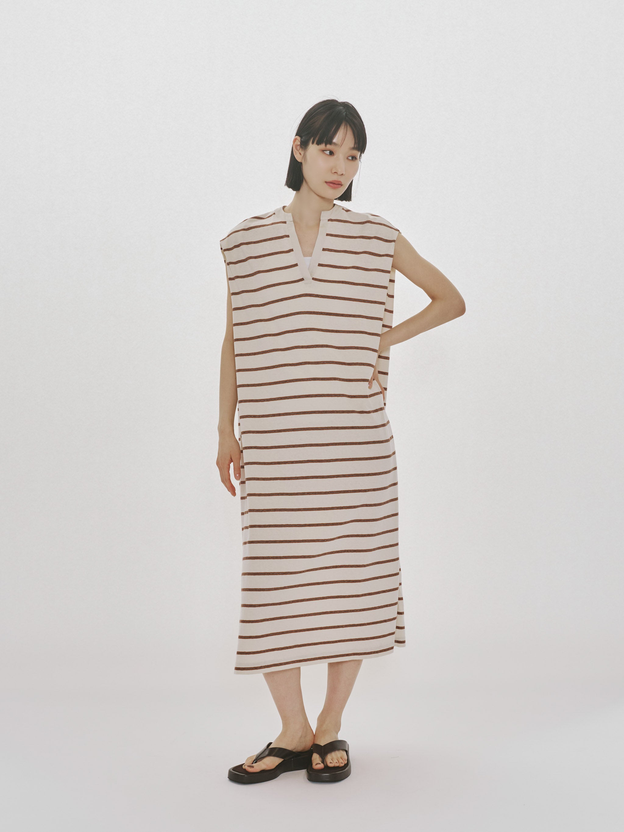 multi-striped no sleeve one-piece