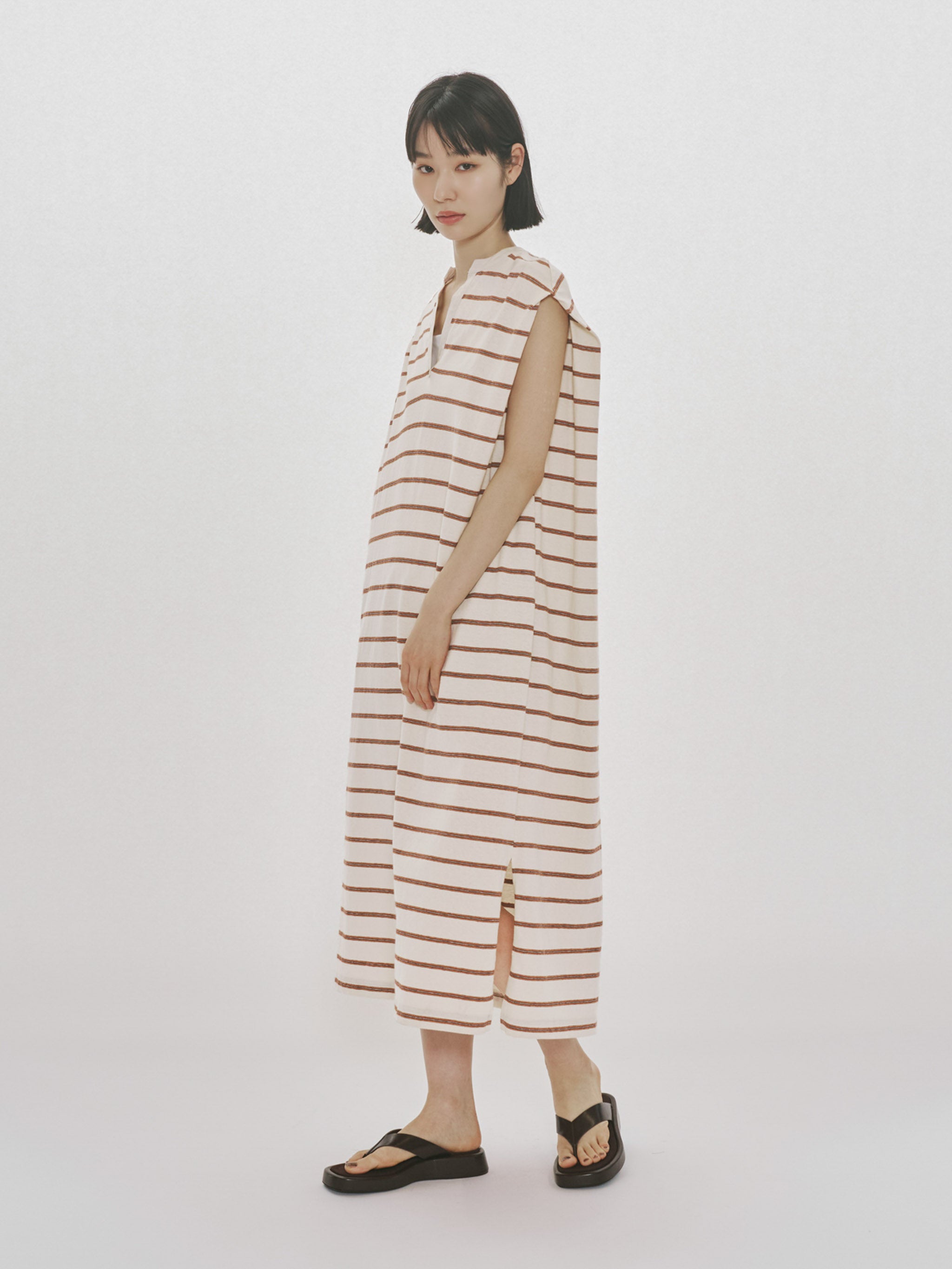 multi-striped no sleeve one-piece