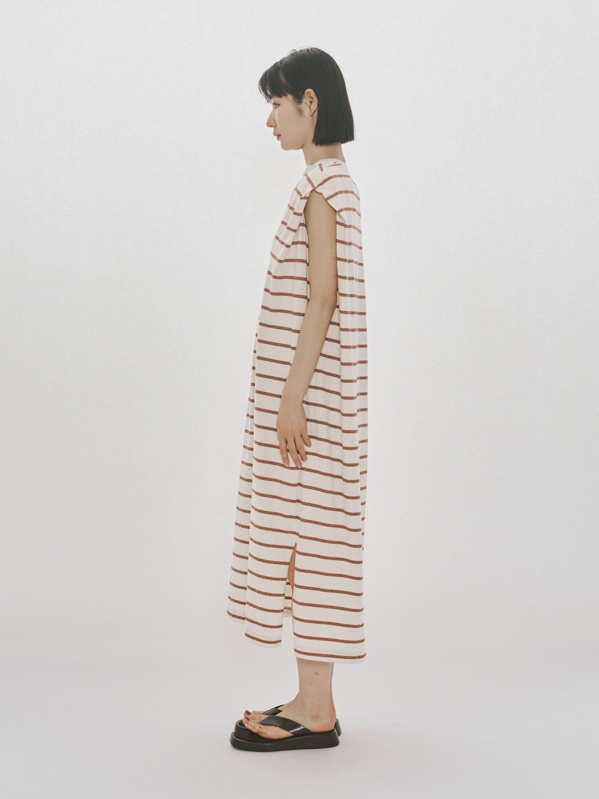 multi-striped no sleeve one-piece