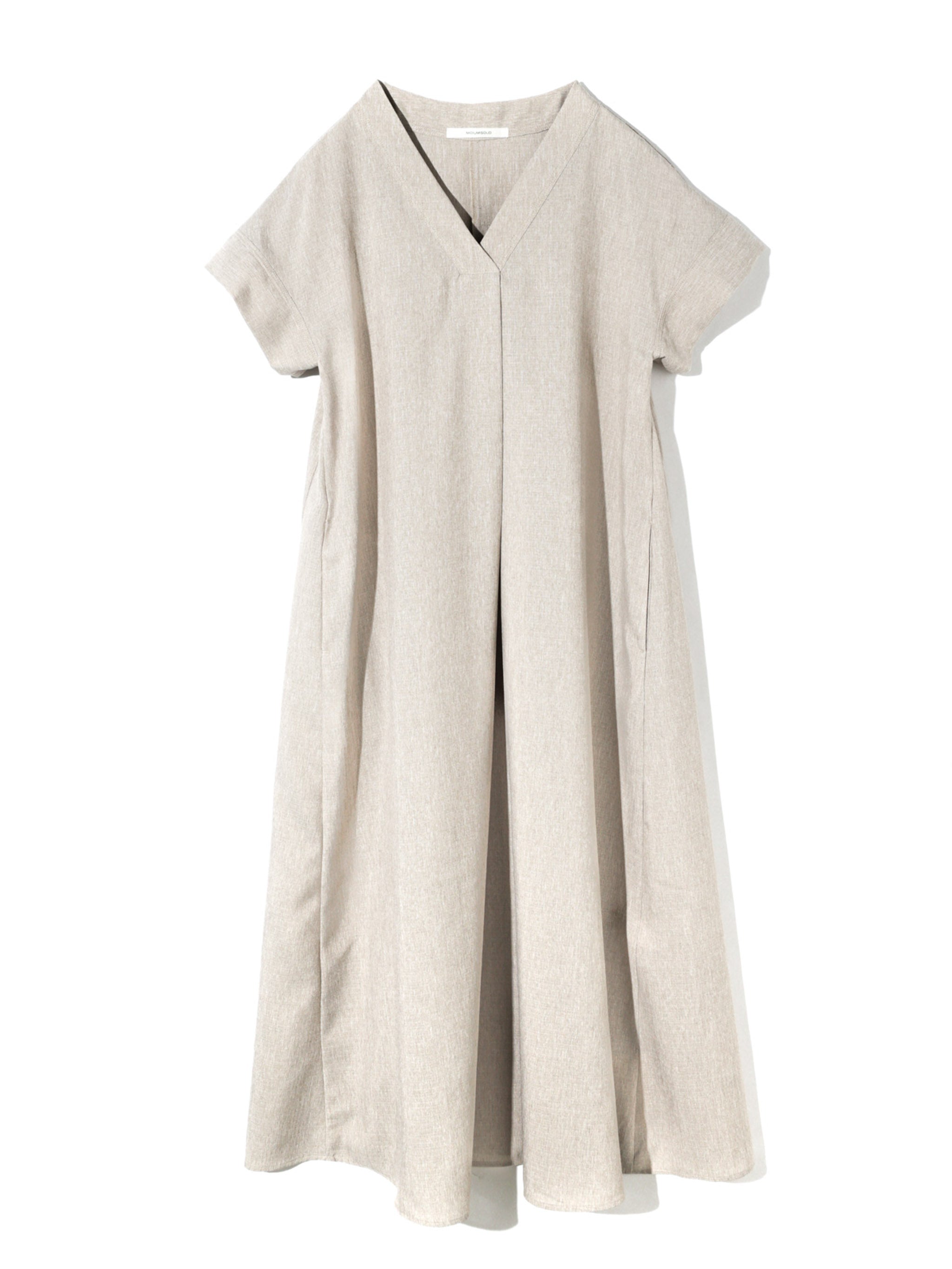 linen like V neck flare one-piece