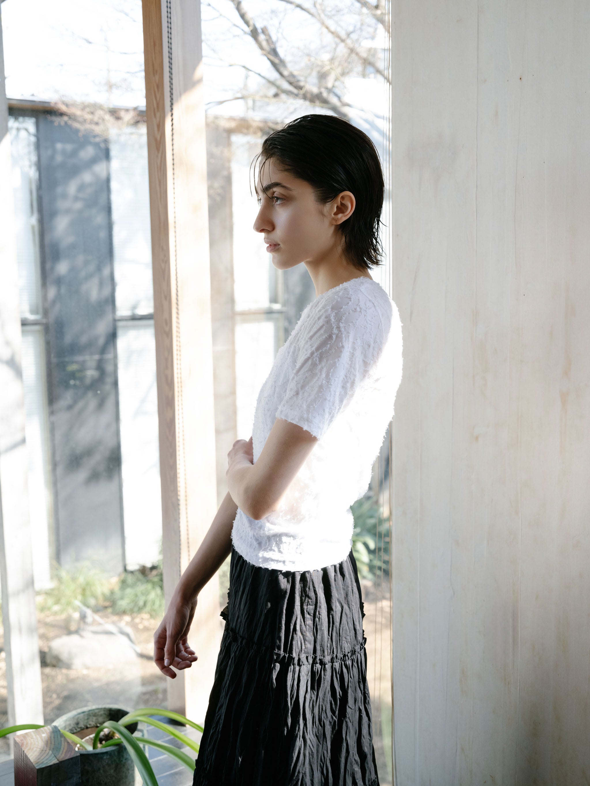 jacquard crew neck sheer inner