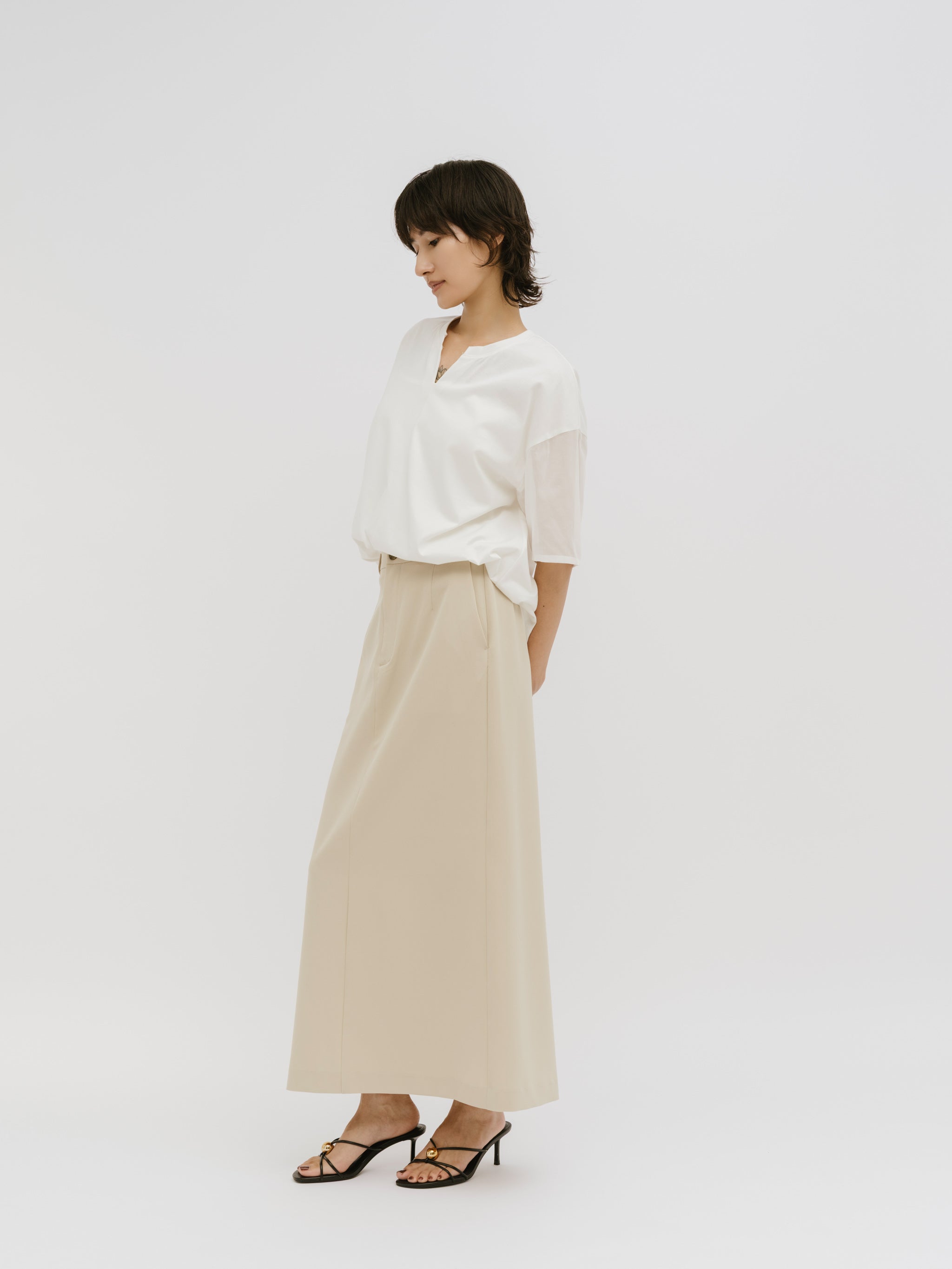 sheer sleeve v neck pullover