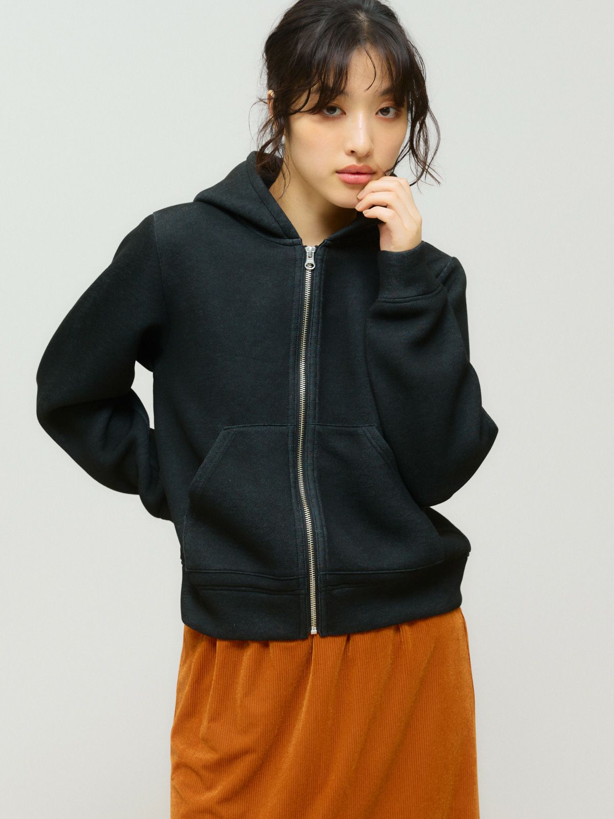sheer double-knit zip hoodie