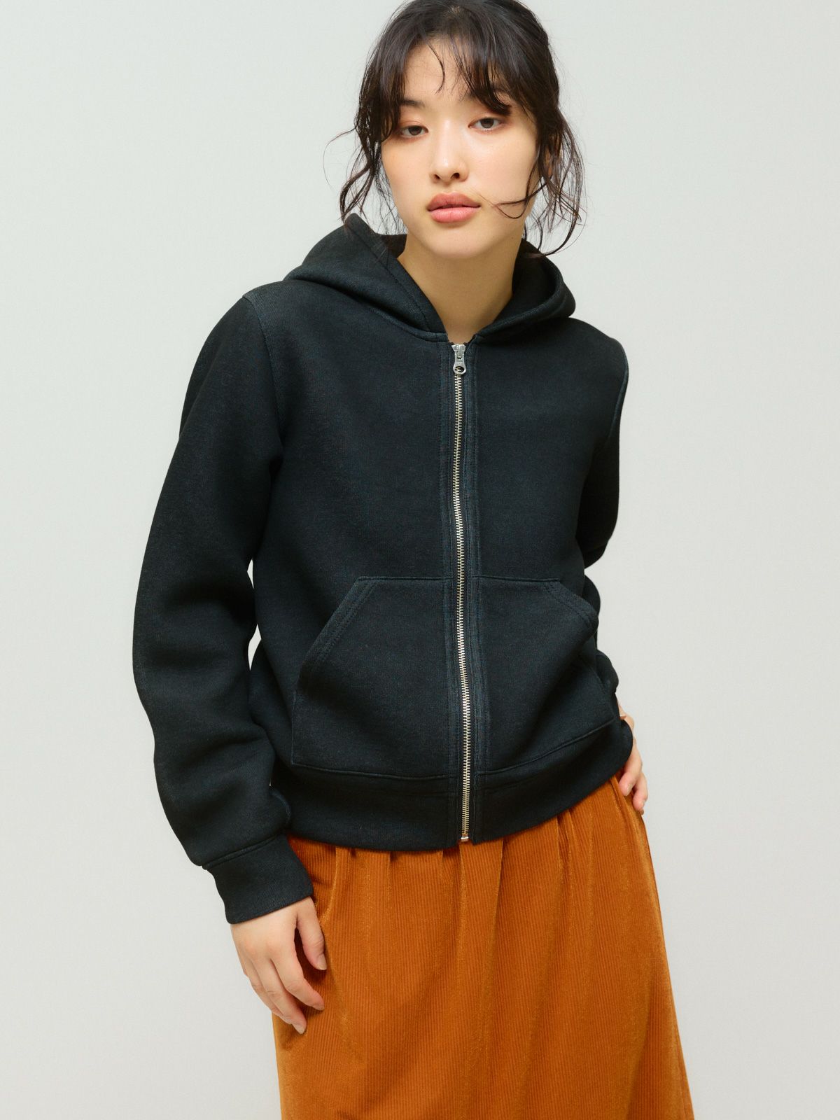 sheer double-knit zip hoodie