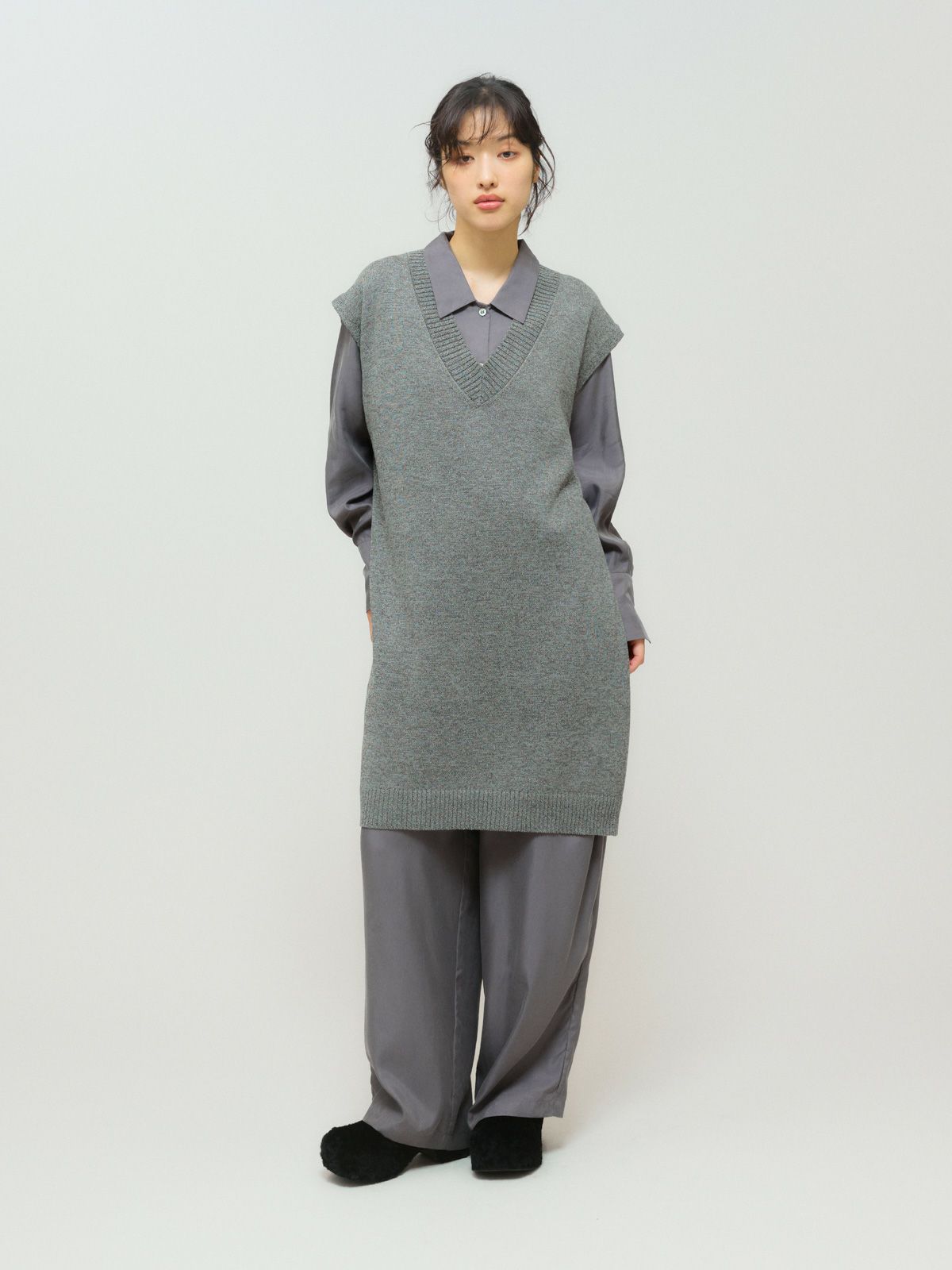 MIDIUMISOLID キルティングベスト MIDIUMISOLID washi/wool big vest