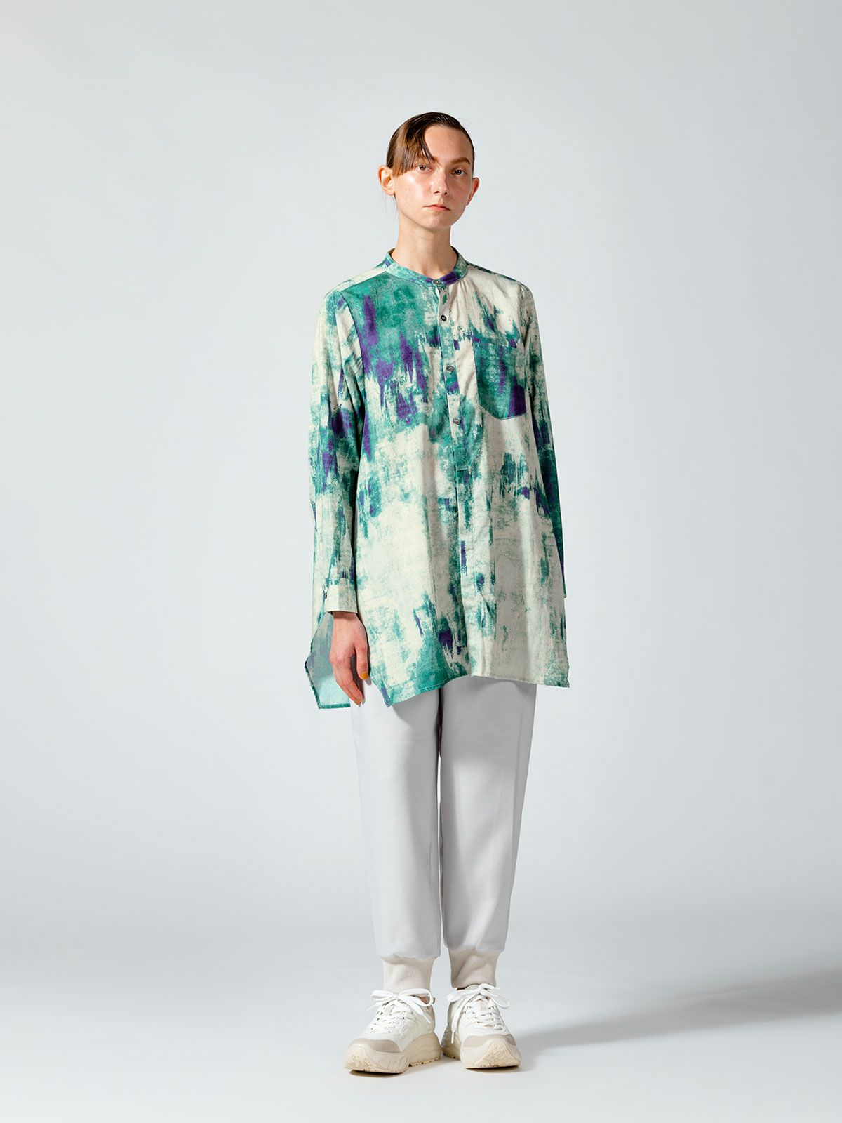 バンドカラー hazy print シャツ(3-1077)