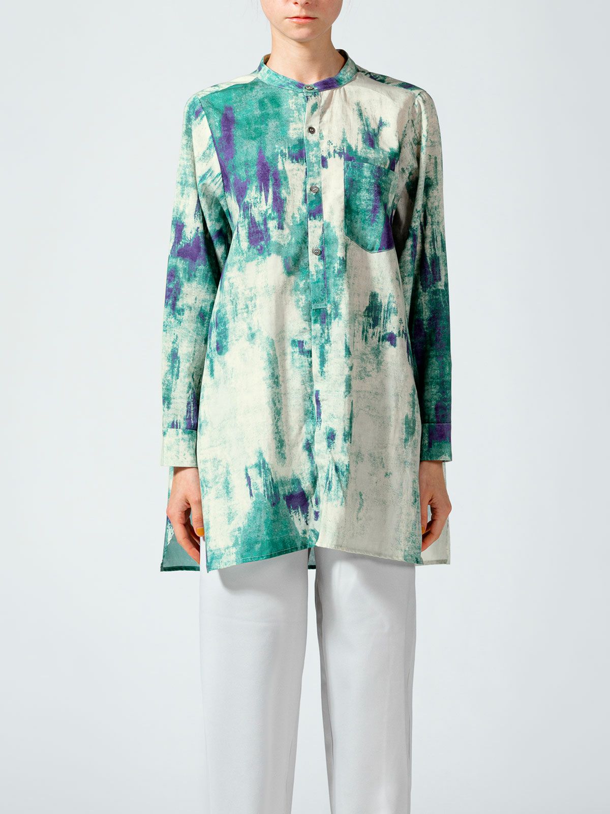 バンドカラー hazy print シャツ(3-1077)