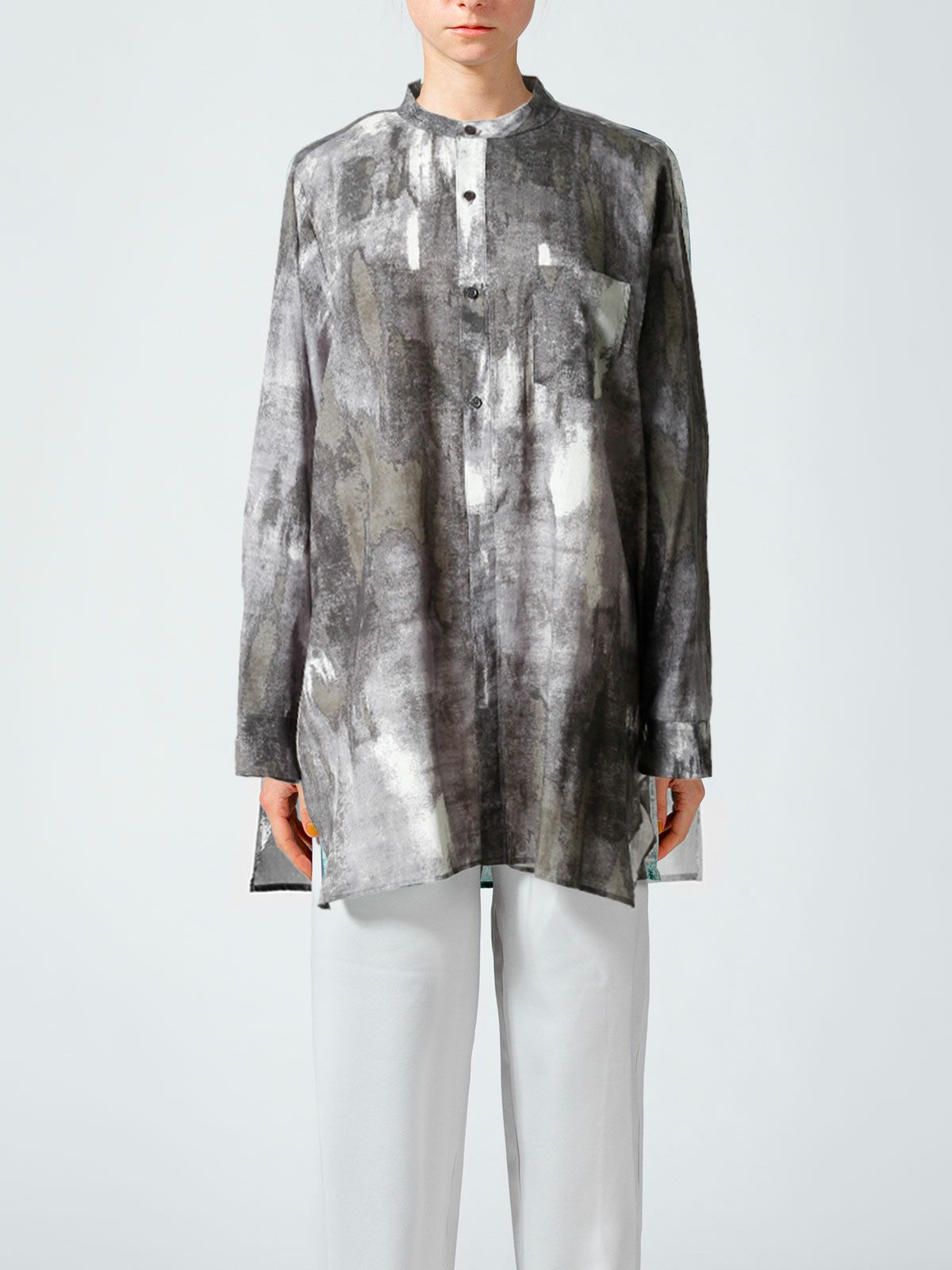 バンドカラー hazy print シャツ(3-1077)