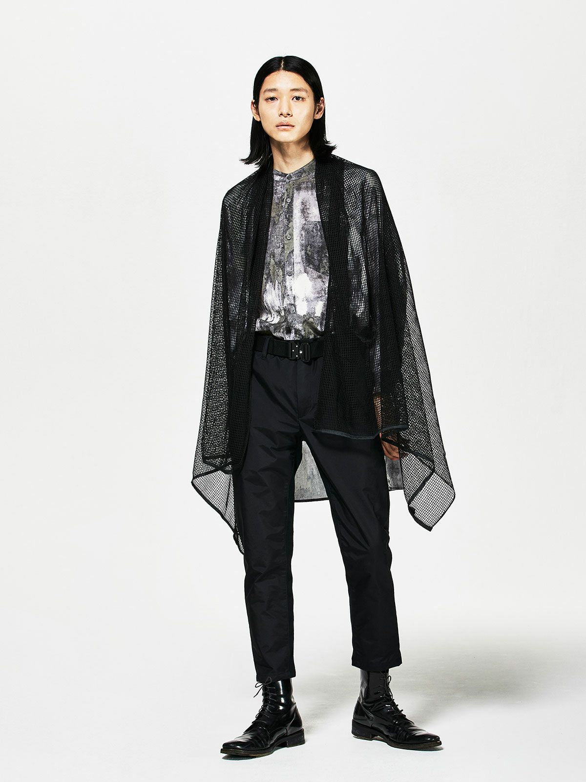 バンドカラー hazy print シャツ(3-1077)