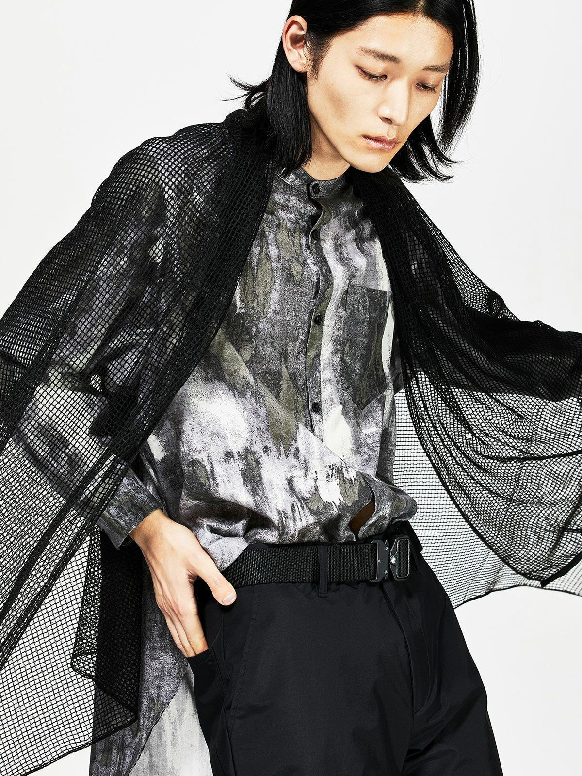 バンドカラー hazy print シャツ(3-1077)