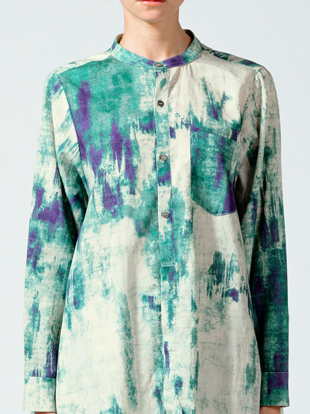 バンドカラー hazy print シャツ(3-1077)